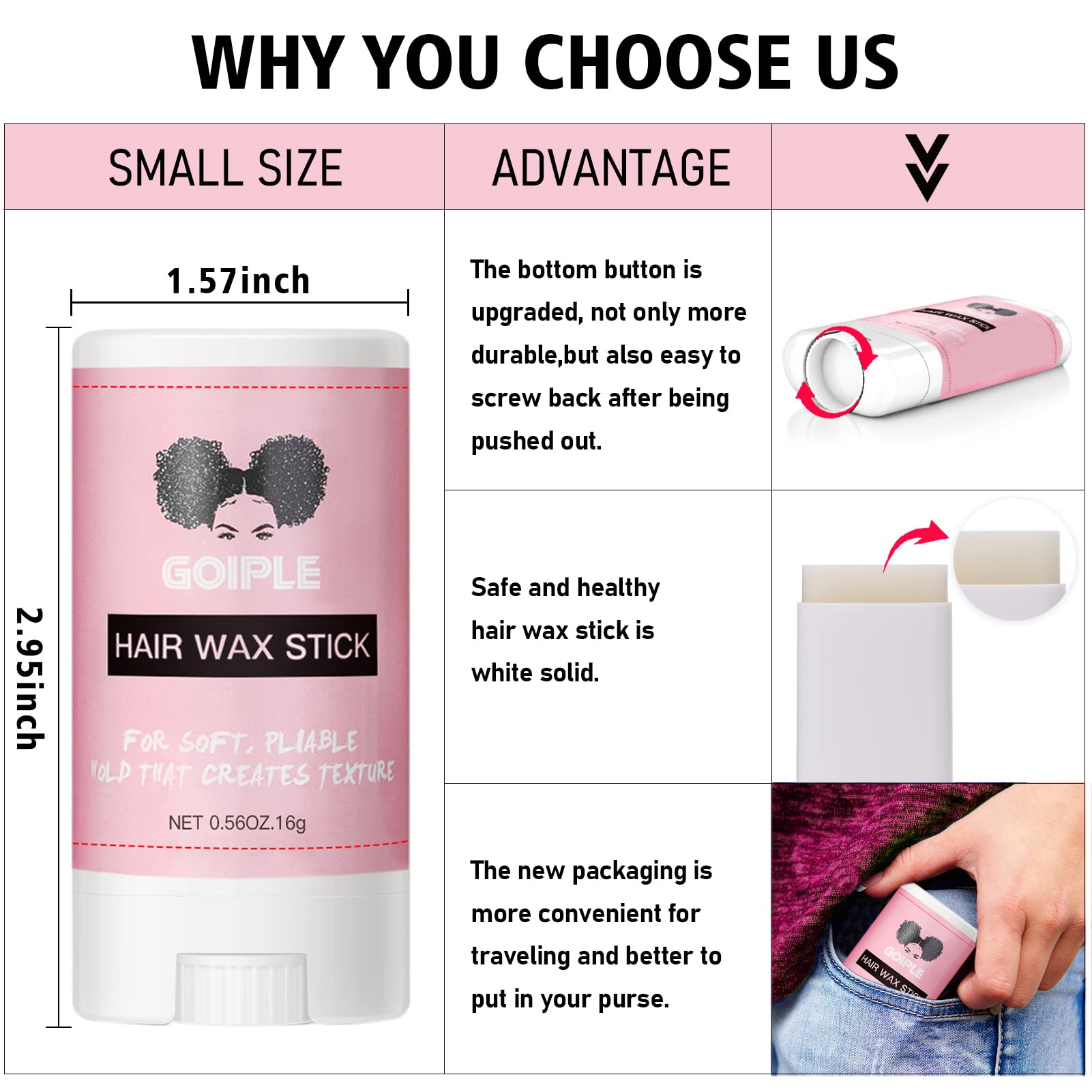 Goiple barra de cera, control del encrespamiento para cabello liso.