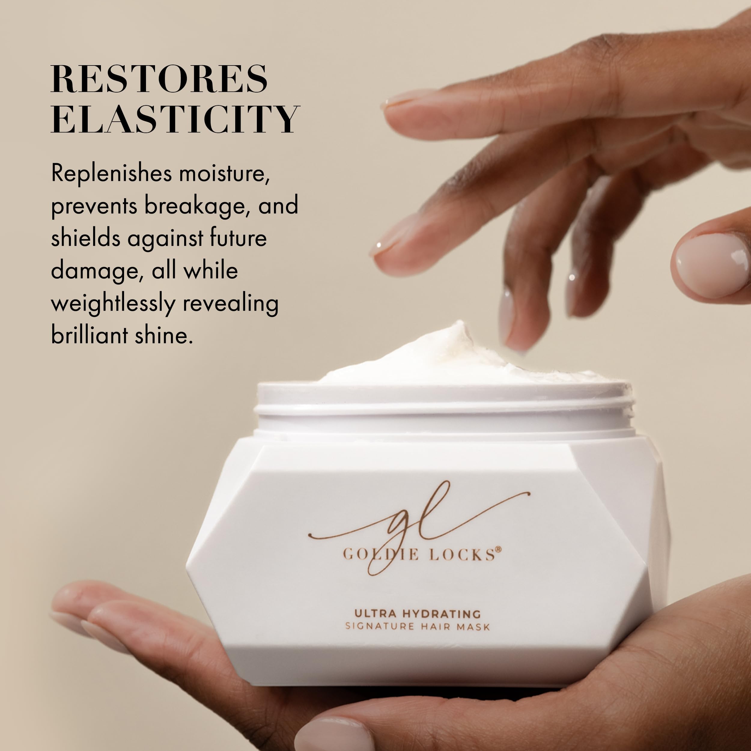 Goldie Locks Mascarilla Ultra Hidratante, brillo sedoso y suavidad para tintes y extensiones.