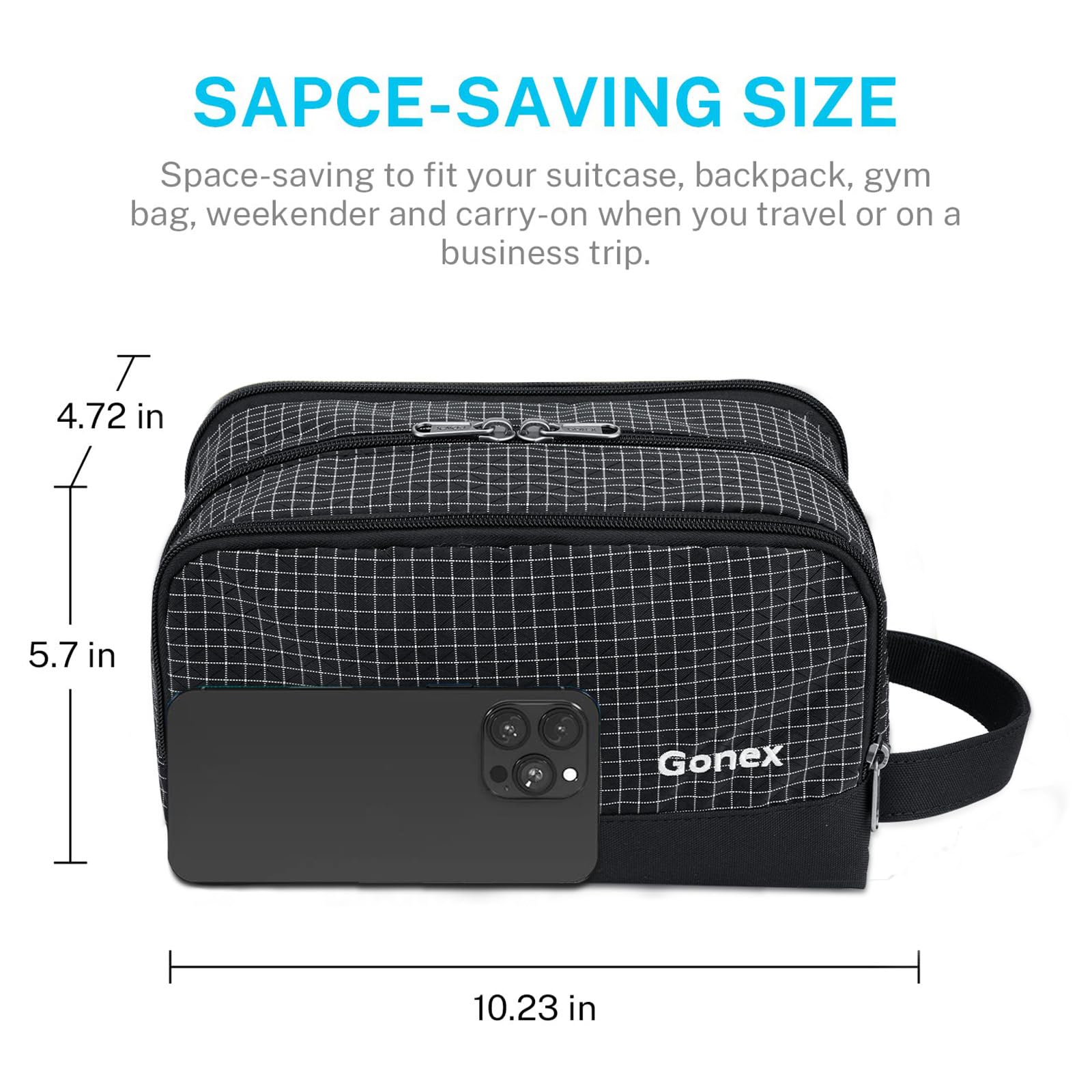 Gonex bolsa de aseo con cremalleras SBS para mayor seguridad y organización.