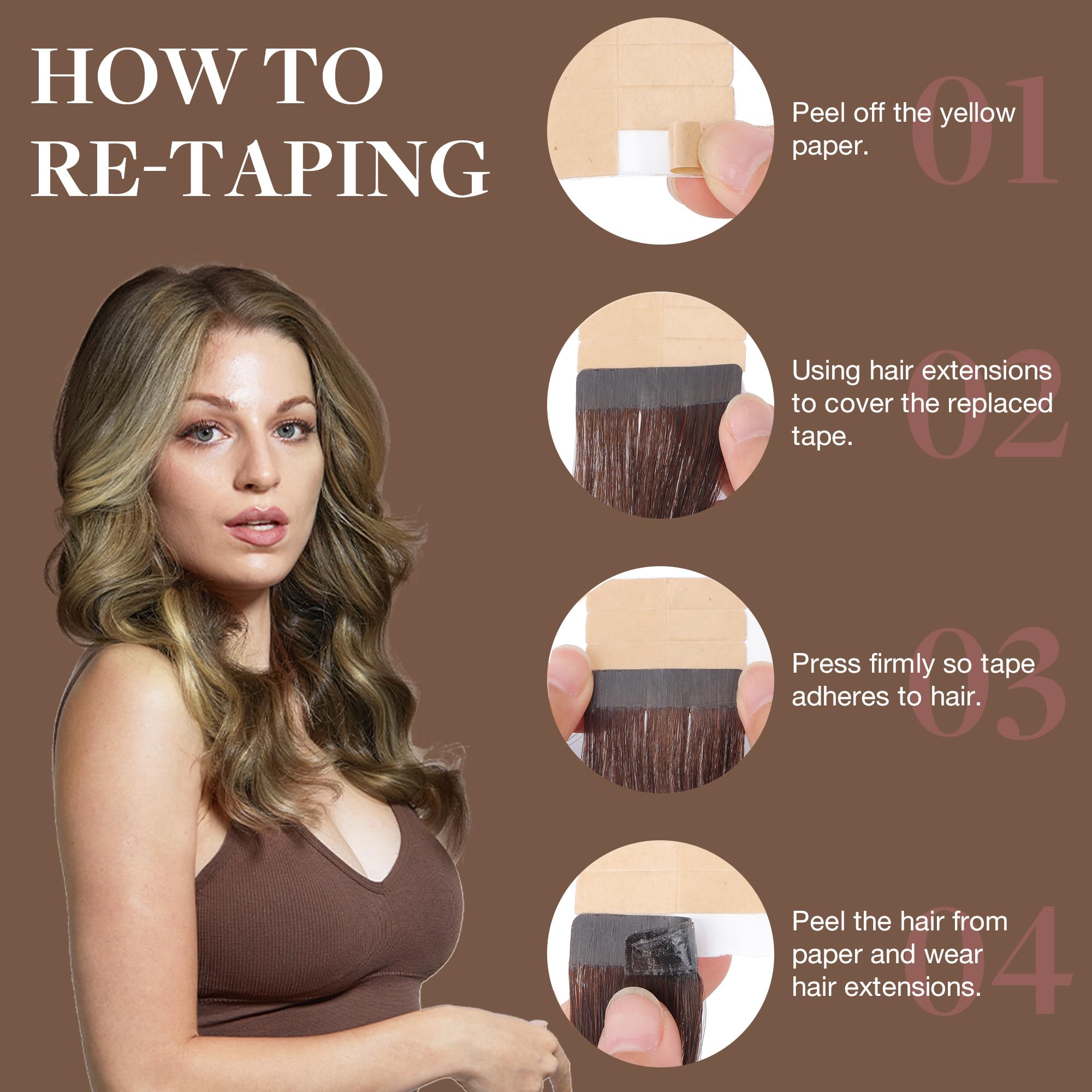 GOO GOO Tape en extensiones pelo humano 18 pulgadas para mayor longitud