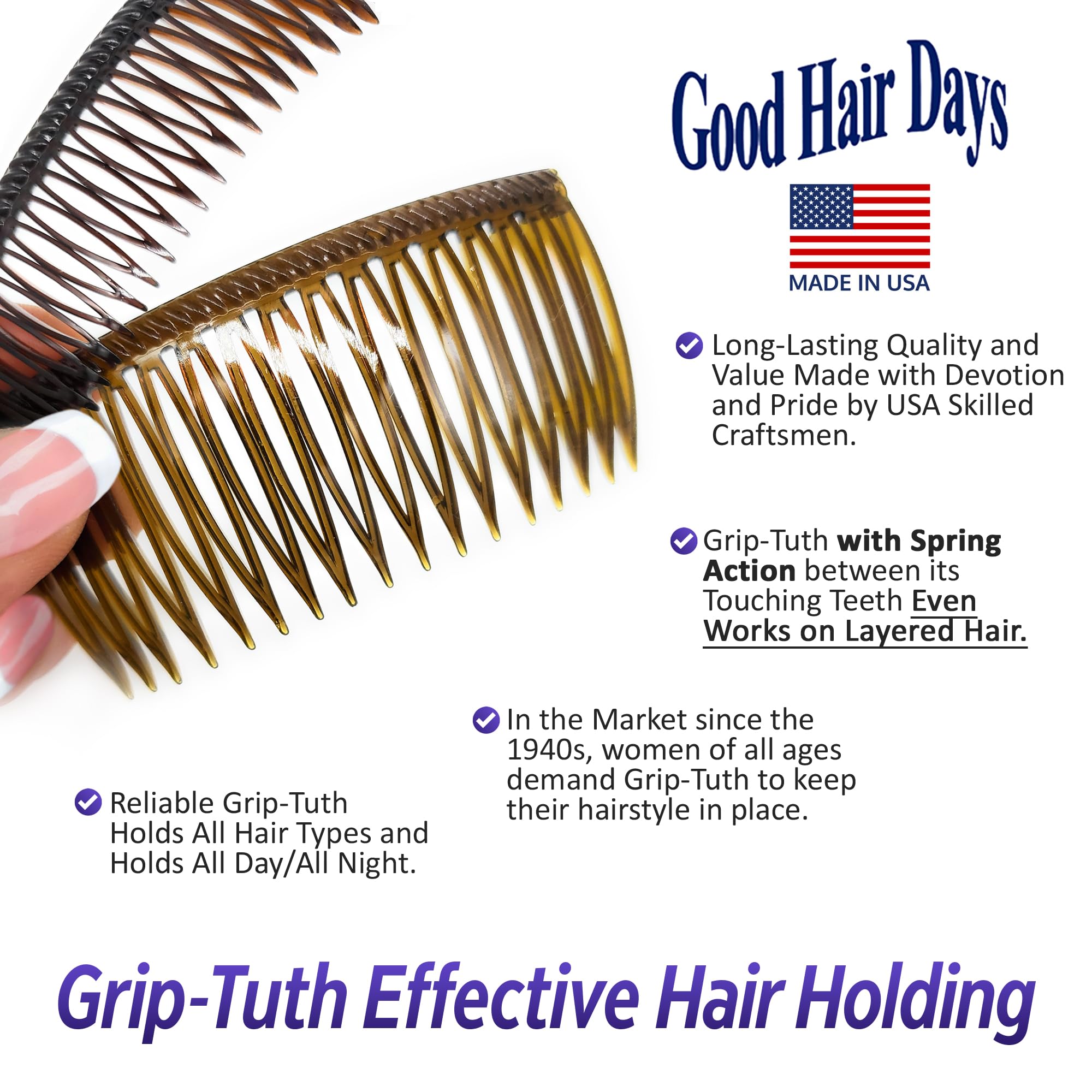 Good Hair Days Grip-Tuth Shorty Tuck: fabricación en Estados Unidos y materiales duraderos para confianza.