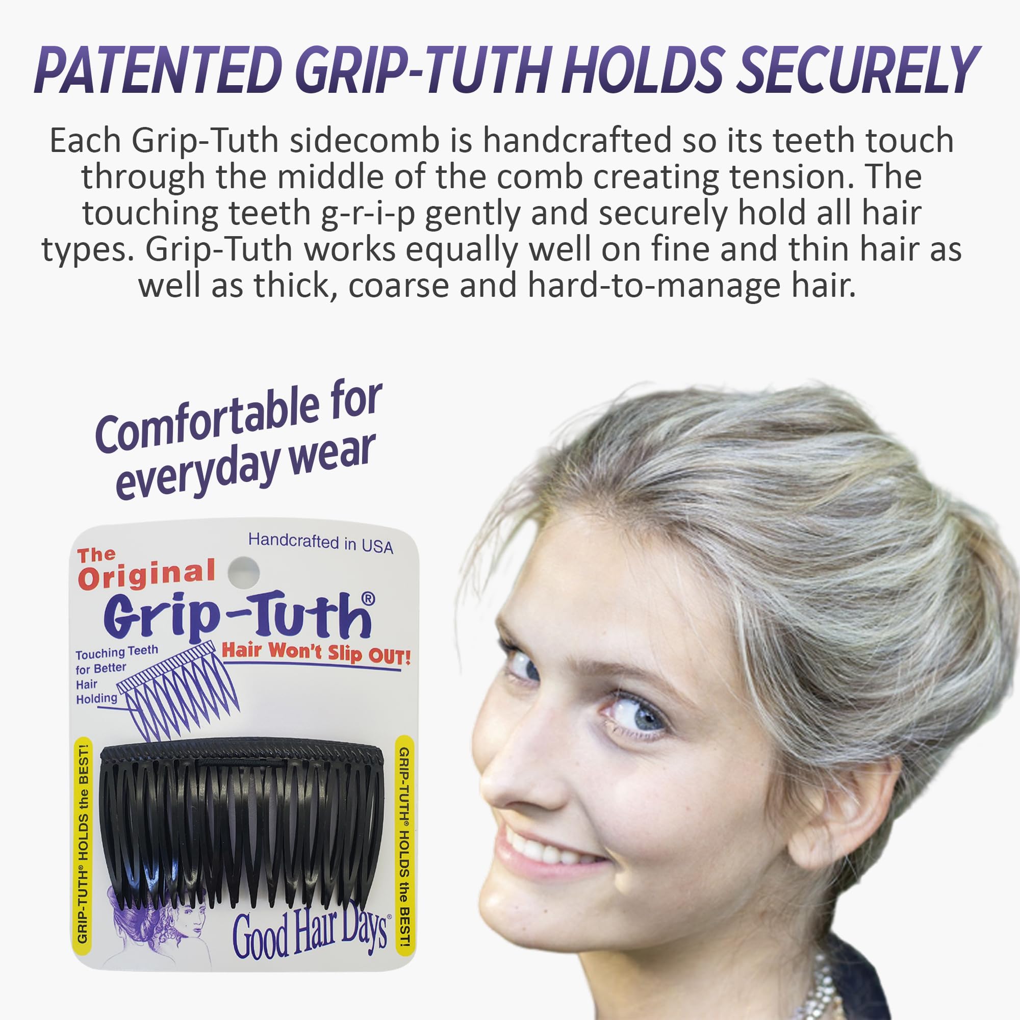 Good Hair Days Grip-Tuth Shorty Tuck: diseño ergonómico que facilita peinado estable durante el día.