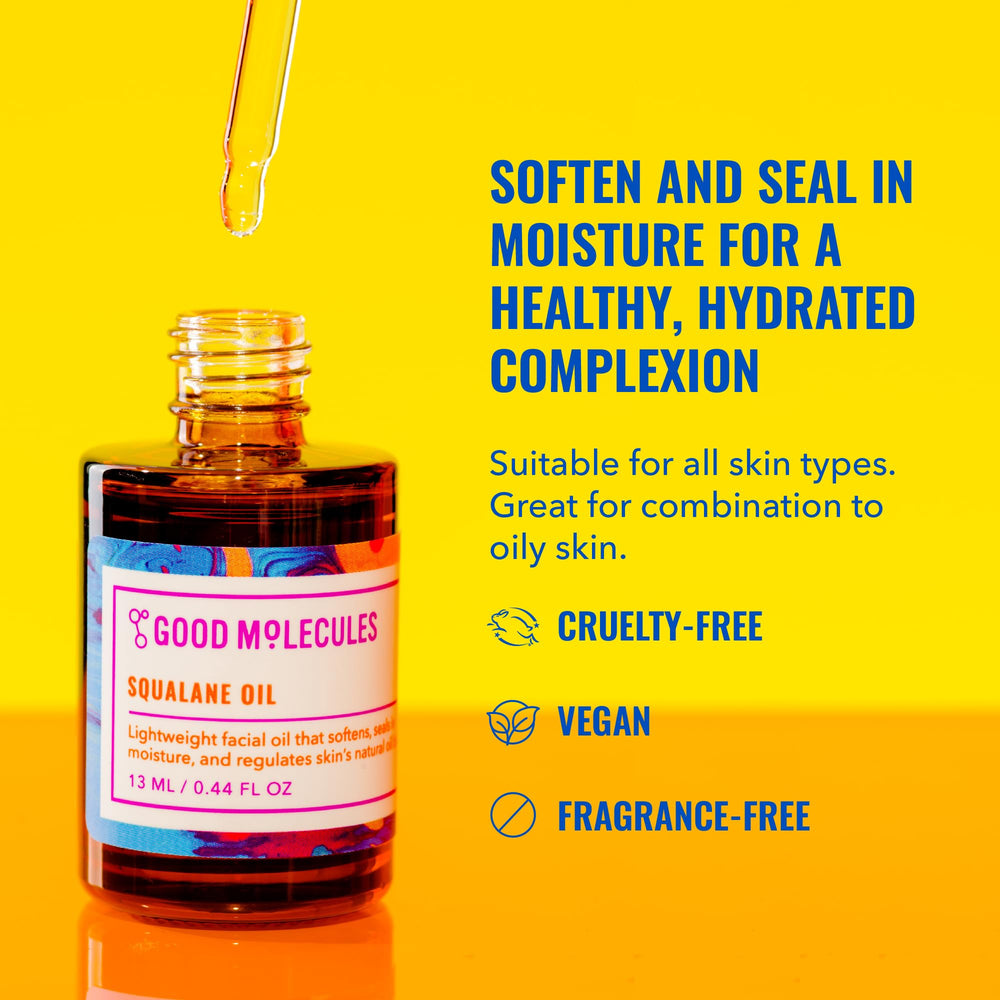 Good Molecules Aceite Esqualano: textura ligera que no engrasa y deja brillo natural.