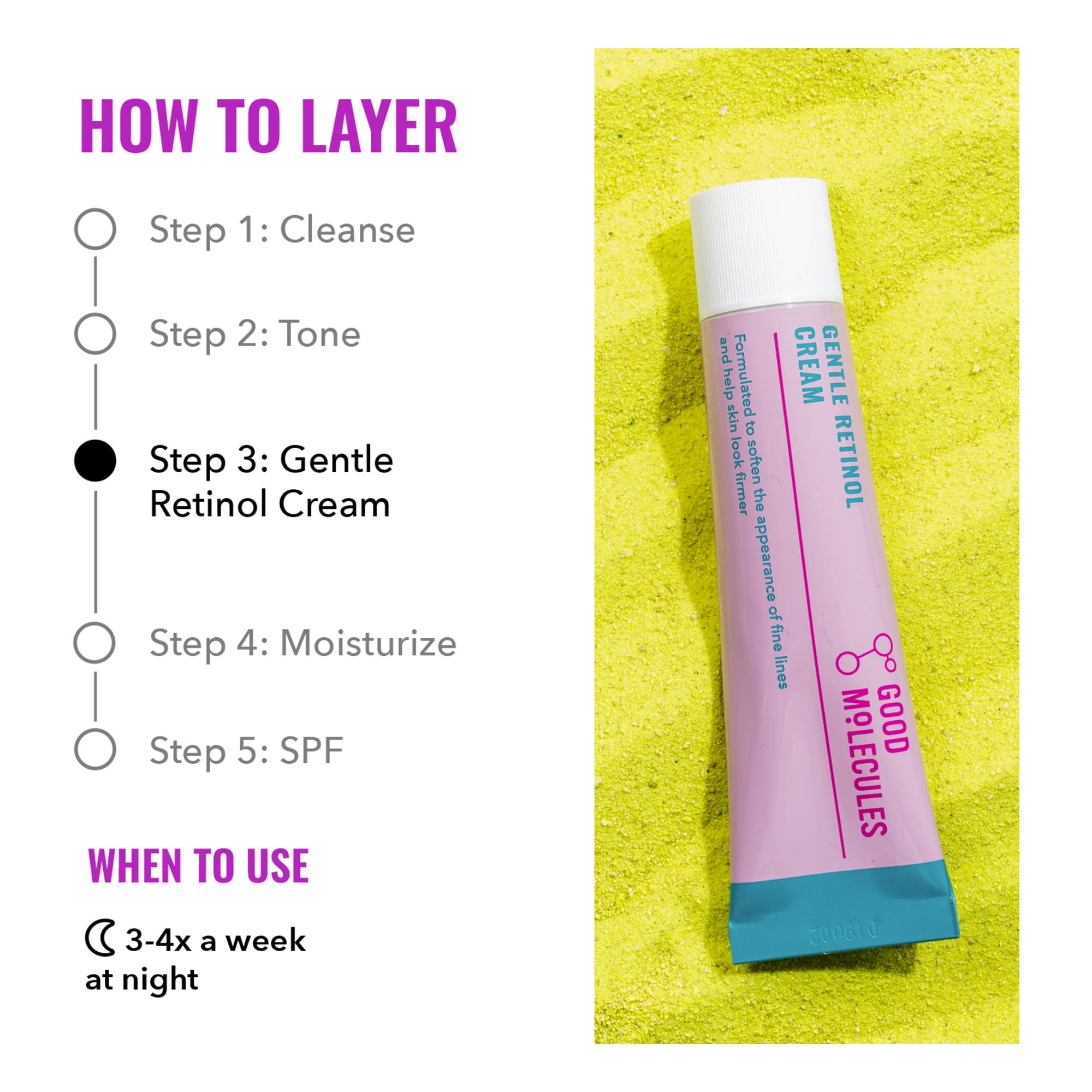 Good Molecules Crema suave retinol: ingredientes clave para piel hidratada y equilibrada.