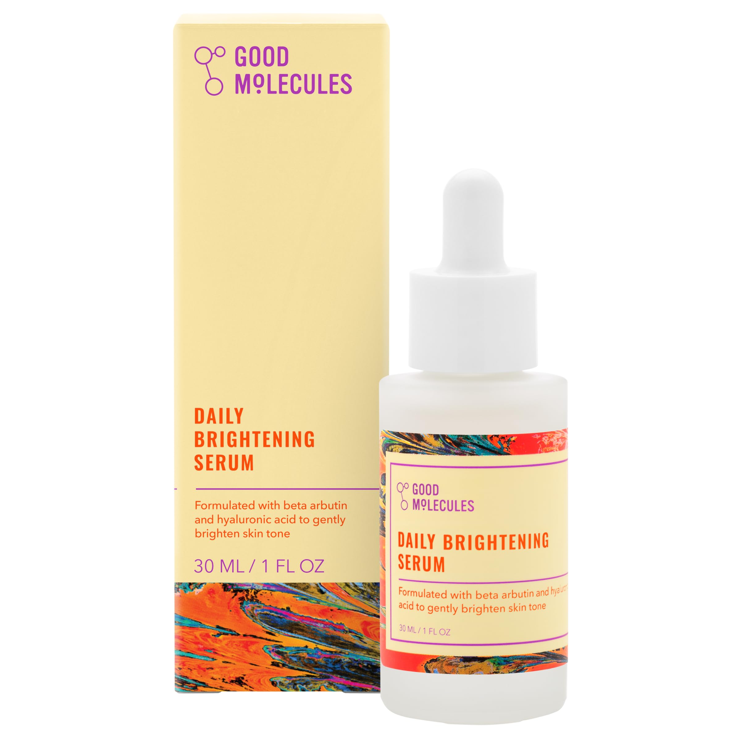 Good Molecules Daily Brightening Serum, botella en primer plano, para una piel más luminosa