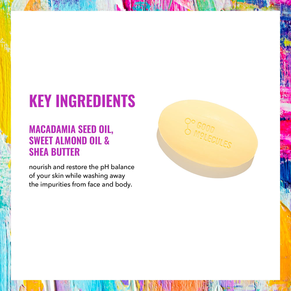 Good Molecules Hydrate and Cleanse Bar: aceite de macadamia para hidratación profunda.