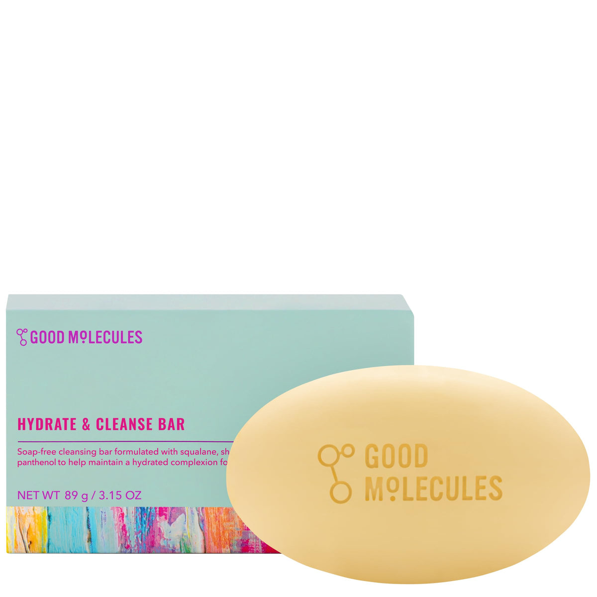 Good Molecules Hydrate and Cleanse Bar: empaque práctico para uso diario.