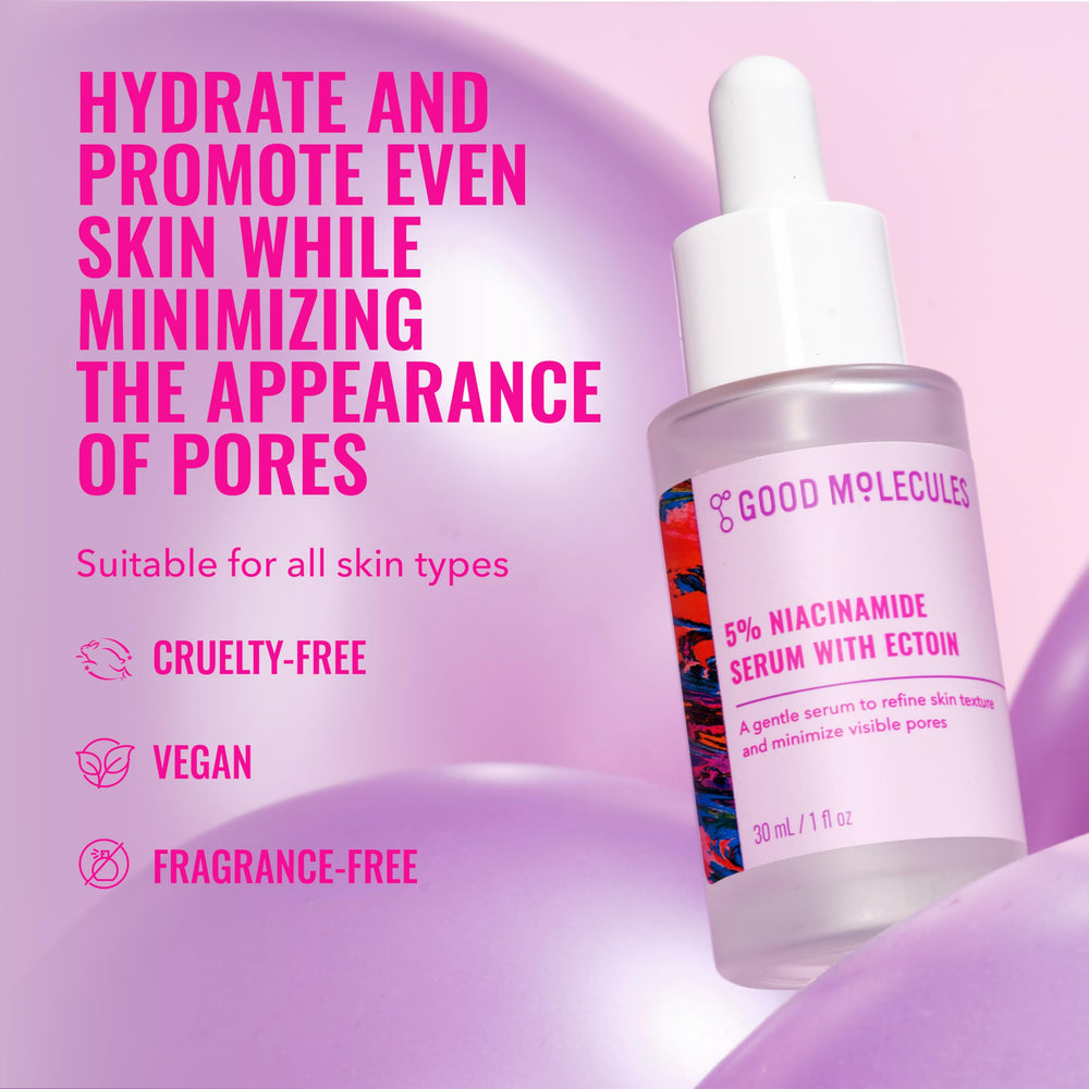 Good Molecules 5% Niacinamida con Ectoin con cuentagotas para aplicación precisa.