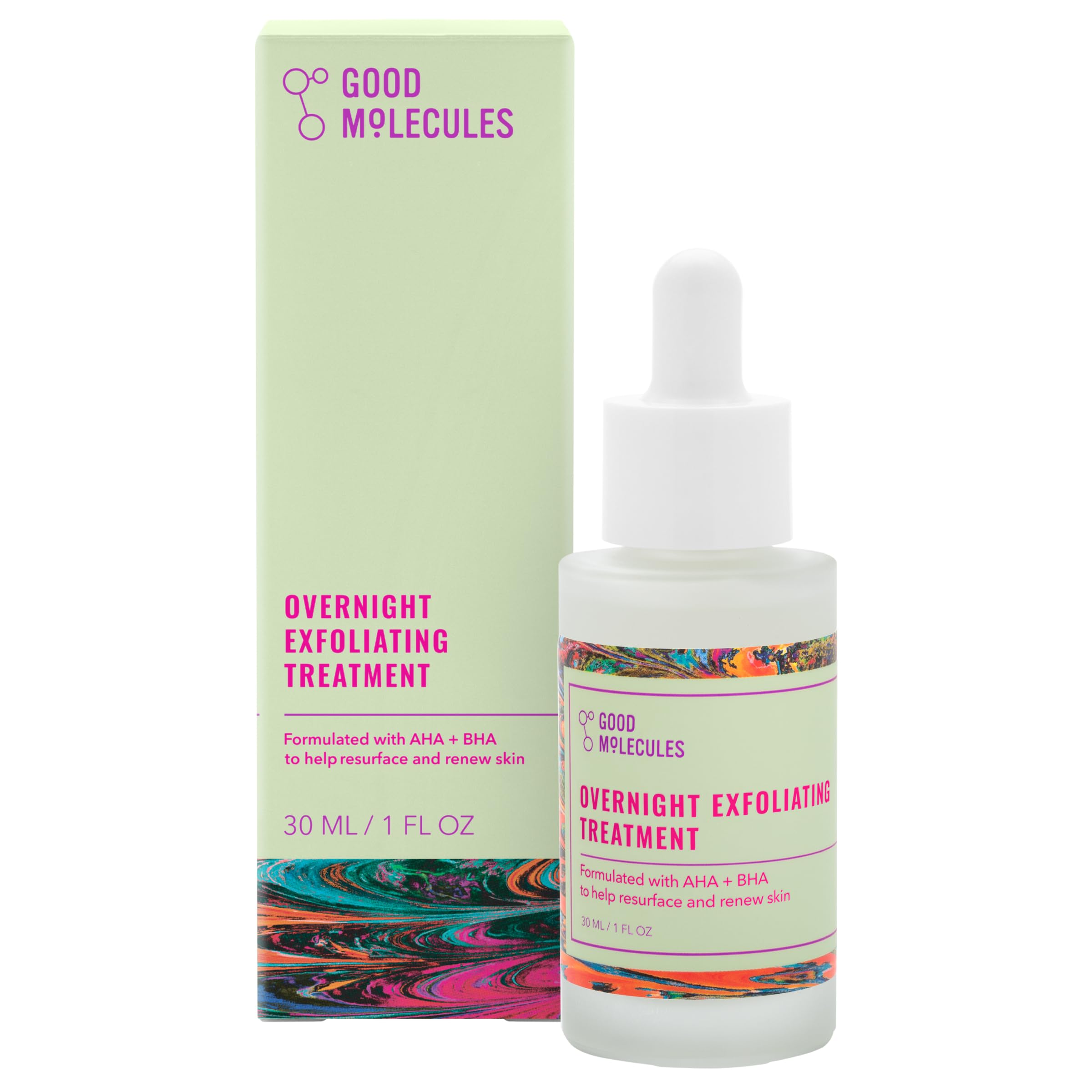 Good Molecules Tratamiento exfoliante nocturno, bote-vertido, aplicación suave para exfoliar durante la noche.