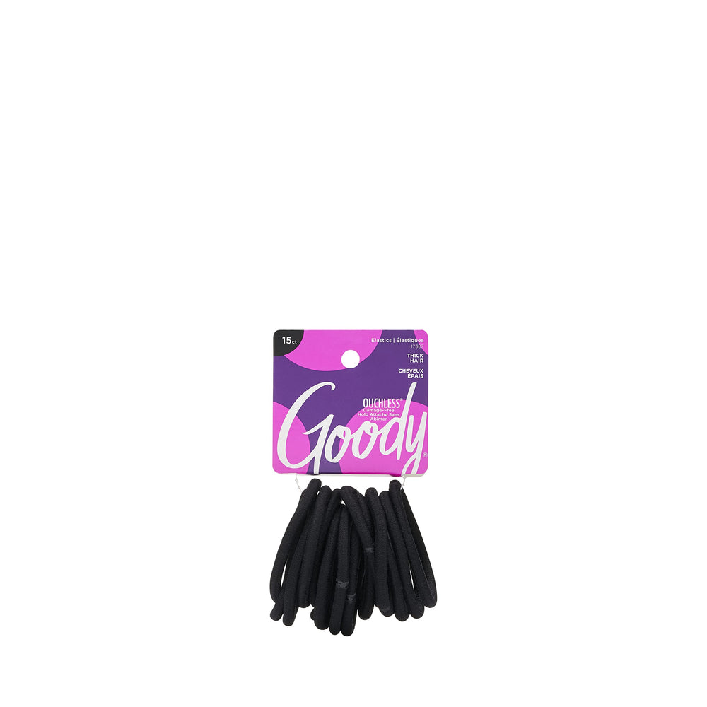 Goody elásticos para cabello grueso en negro brindan soporte duradero sin dañar.