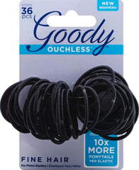 Goody Ouchless elásticos para pelo negro, uso práctico en la muñeca.