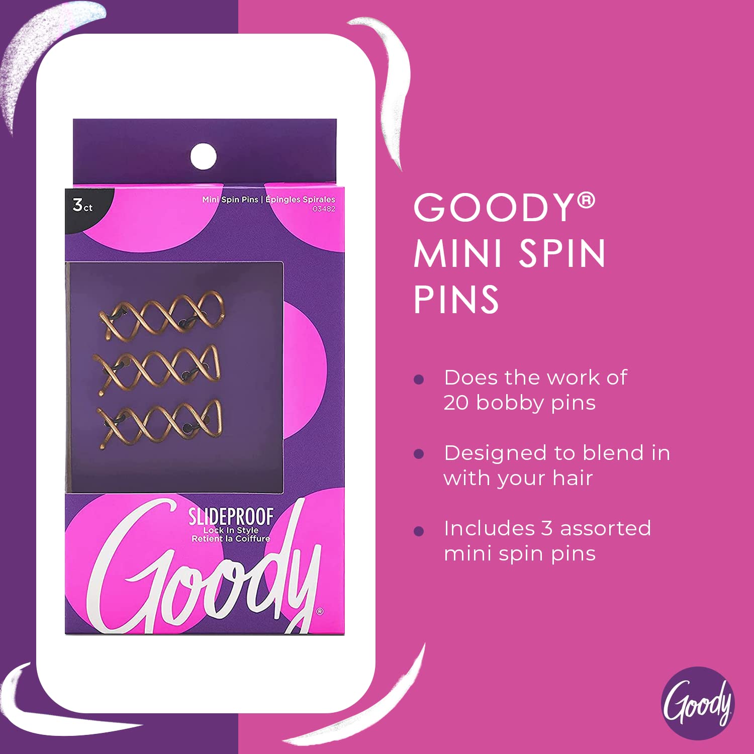 Goody pasador espiral mini giro triple para peinados firmes