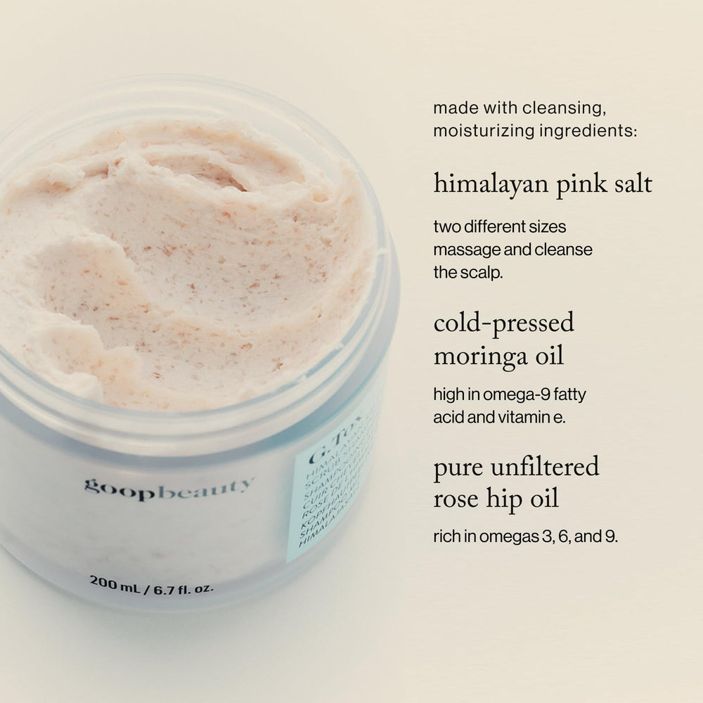 Goop Beauty exfoliante capilar con rosa mosqueta purifica y suaviza.