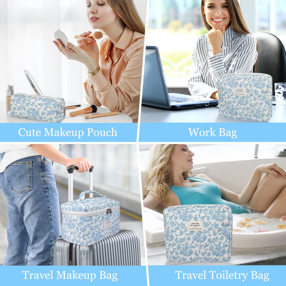 Gosect bolsa para cosméticos diaria, diseño floral rosa.