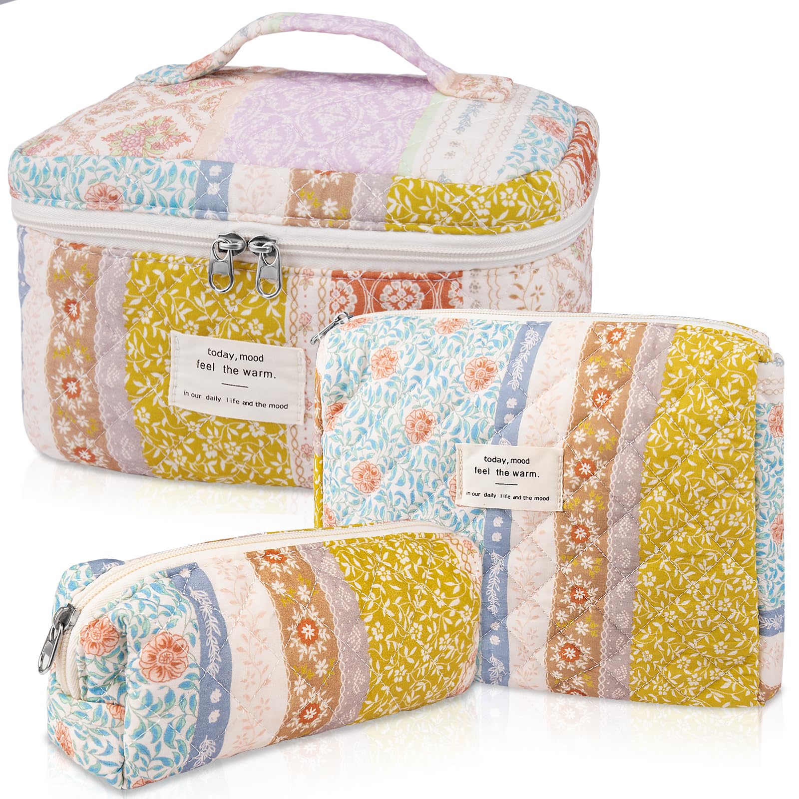 Gosect bolsa maquillaje acolchada floral grande, gran capacidad para cosméticos diarios.