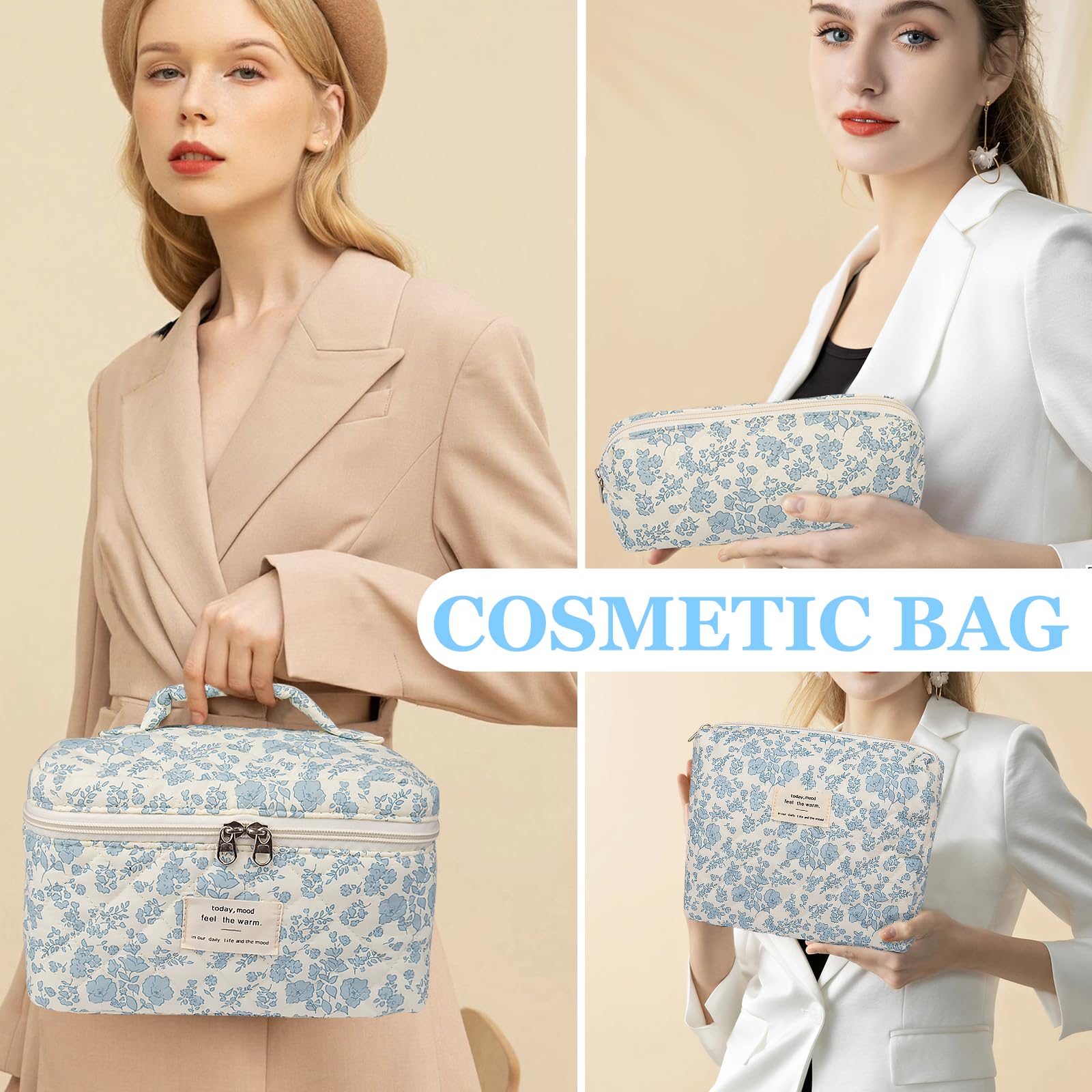 Gosect bolsa maquillaje con cremalleras doradas, cierre suave y seguro.