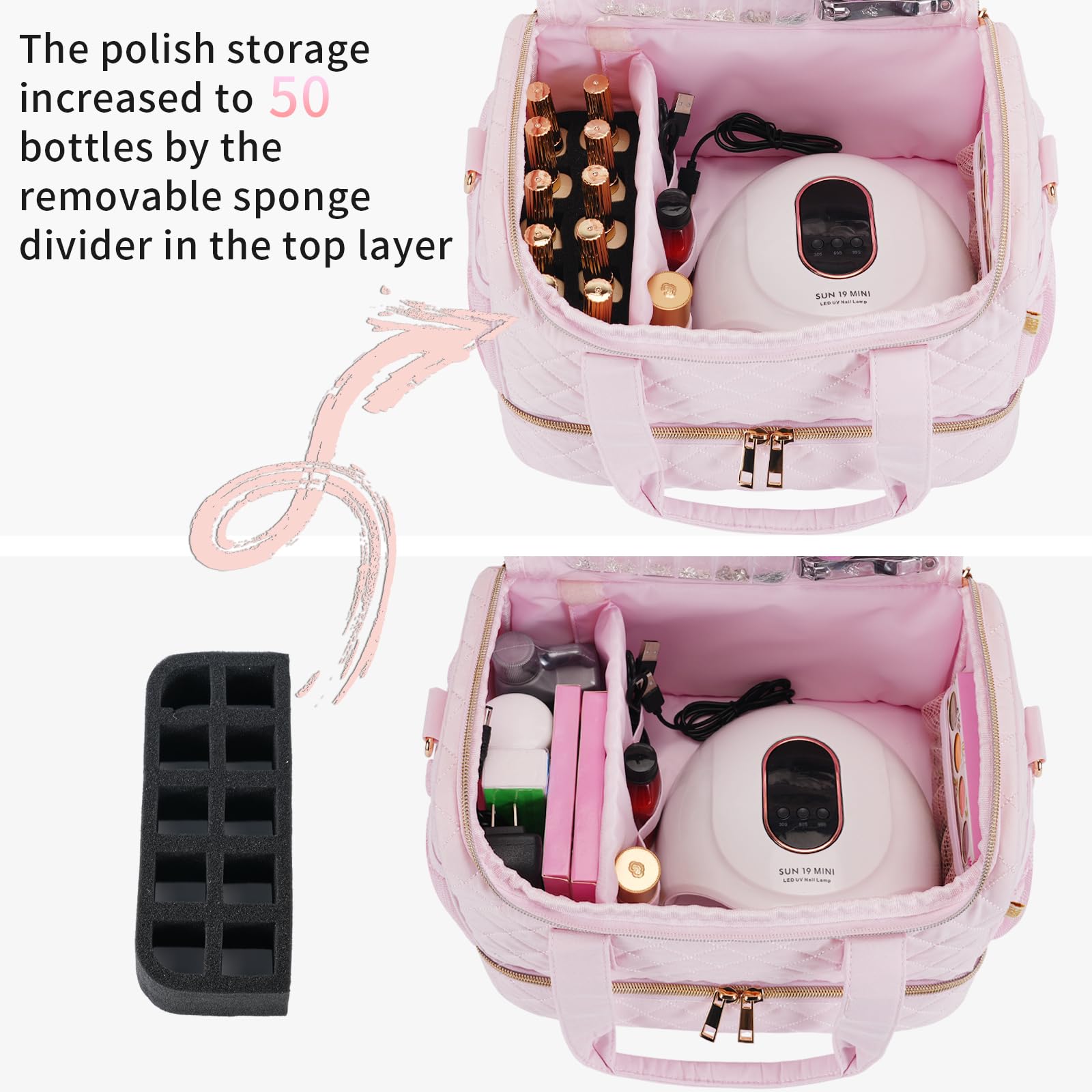GR69N organizer with lamp compartment for on‑the‑go nail lighting
