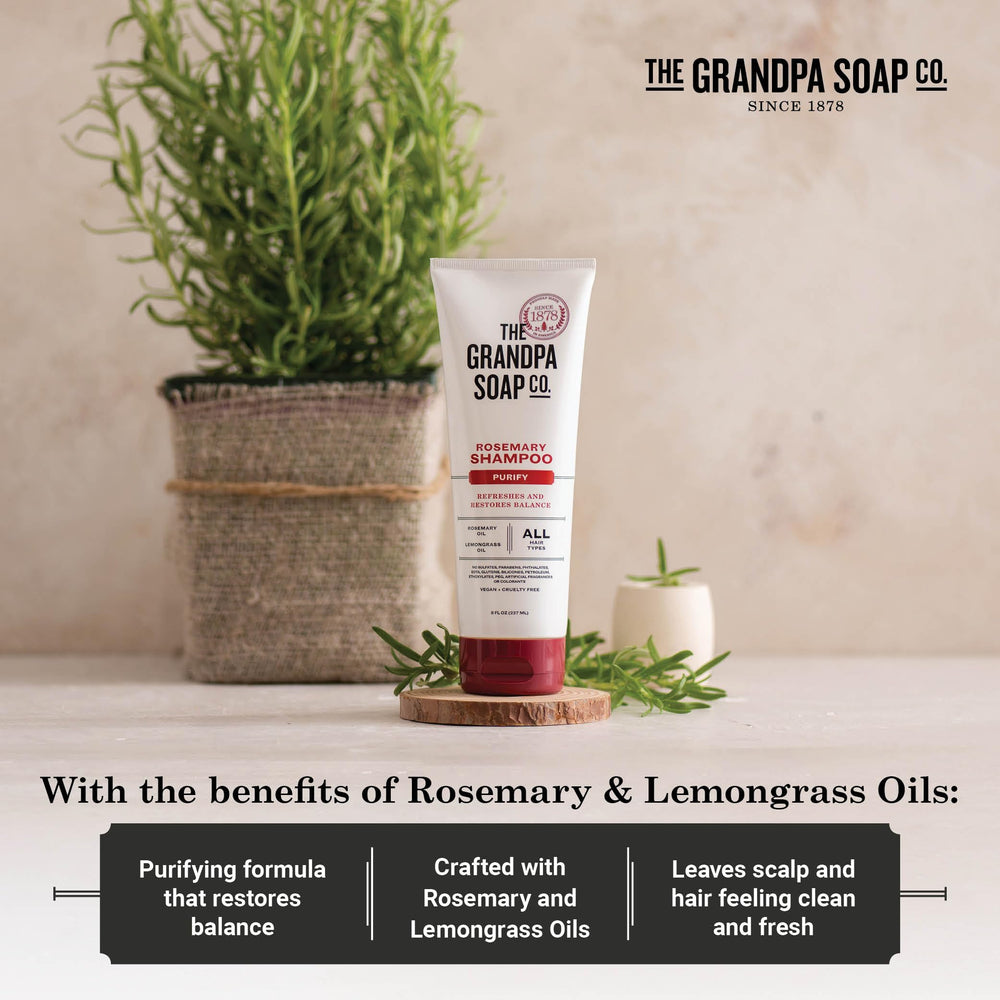 Champú sin sulfatos y sin parabenos de The Grandpa Soap Company para uso suave.