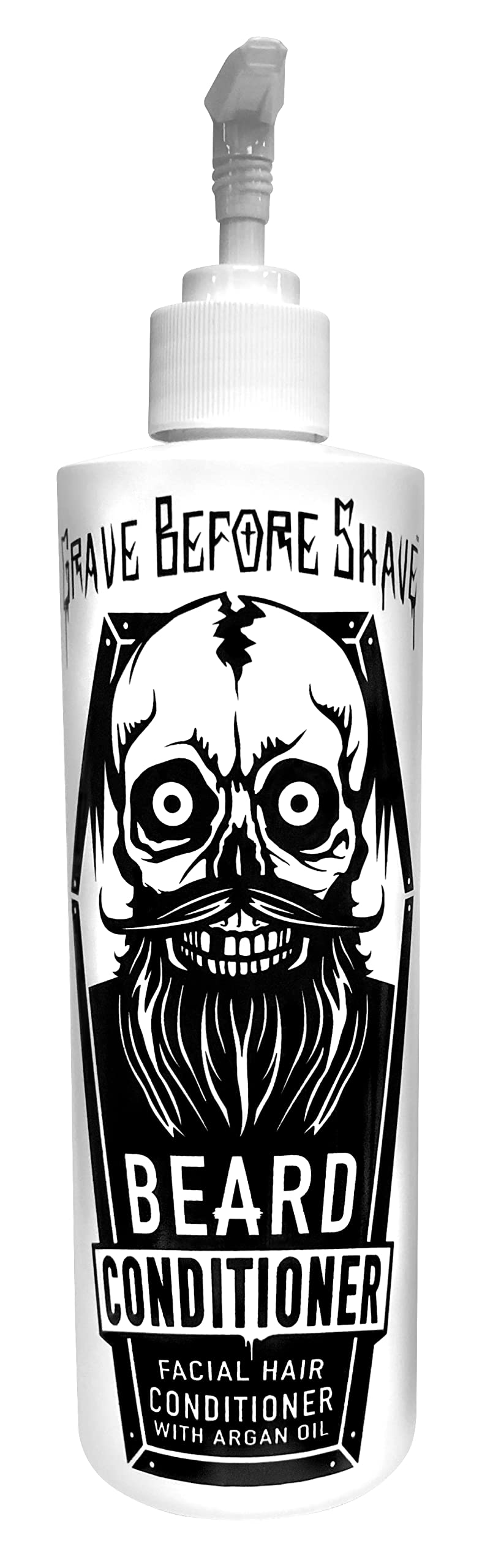 Grave Before Shave: botella con pump para acondicionador de barba con argán, facilita la aplicación.