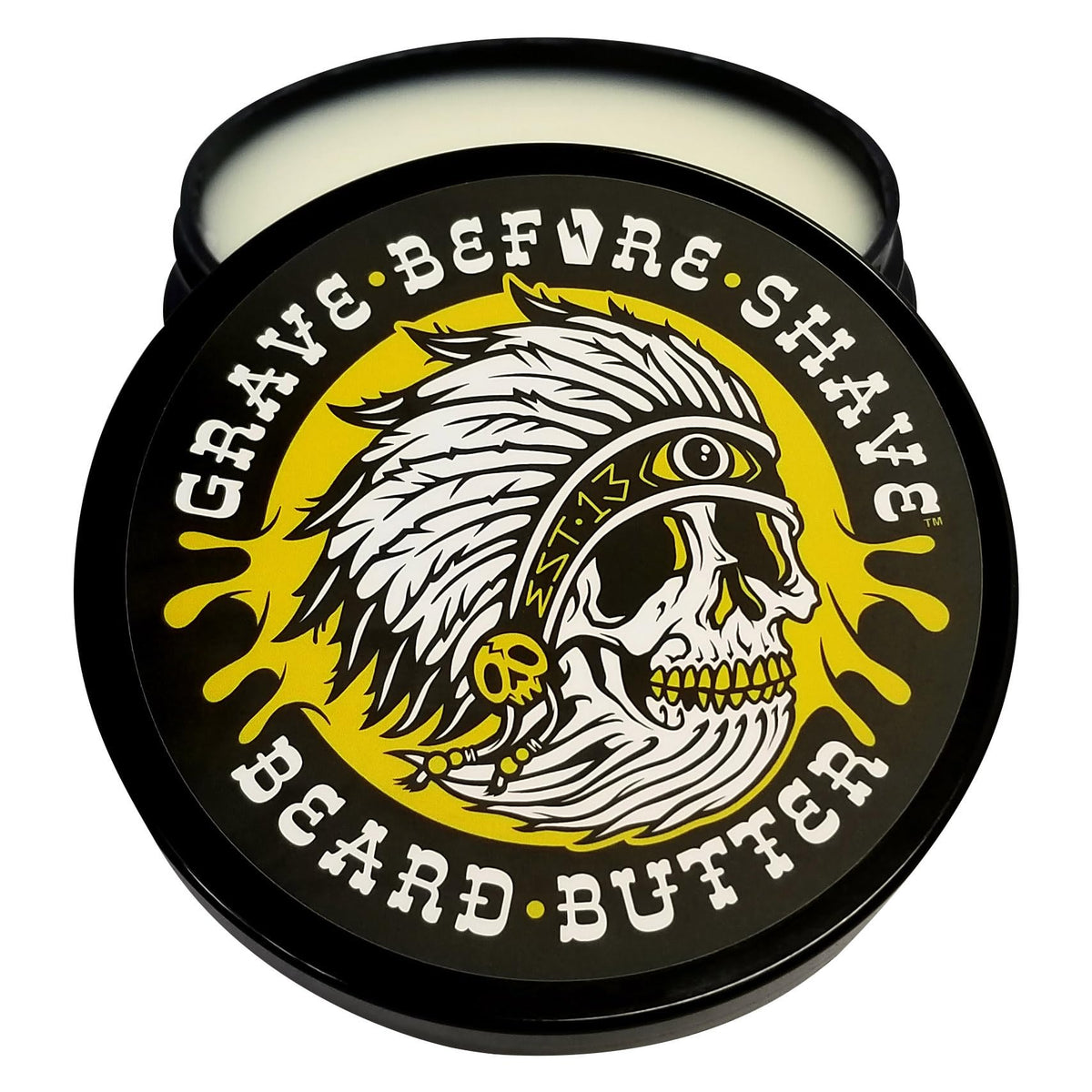 Grave Before Shave Teakwood Butter para barba en lata de 4 oz, suaviza la barba.