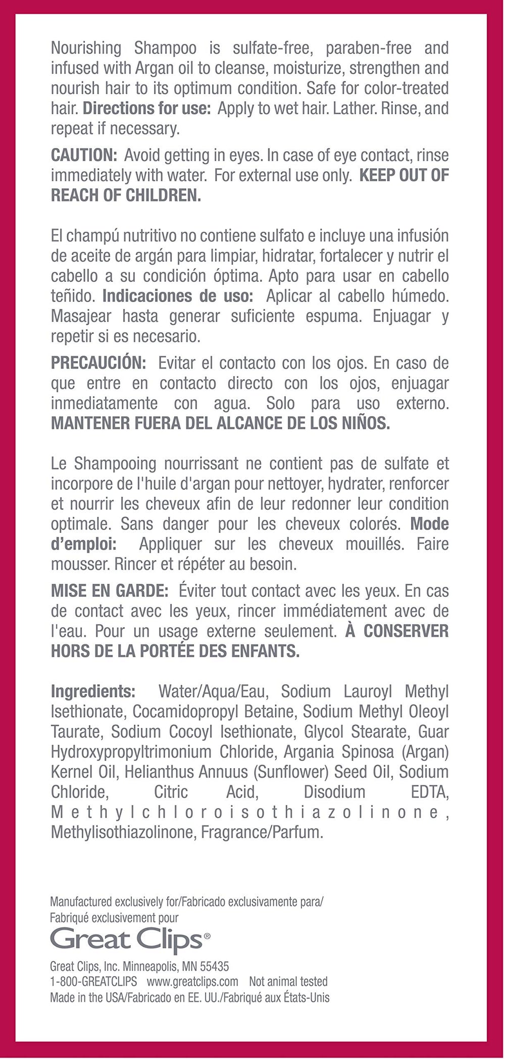 GREAT CLIPS Solutions Champú Nutritivo, brillo renovado tras el lavado.