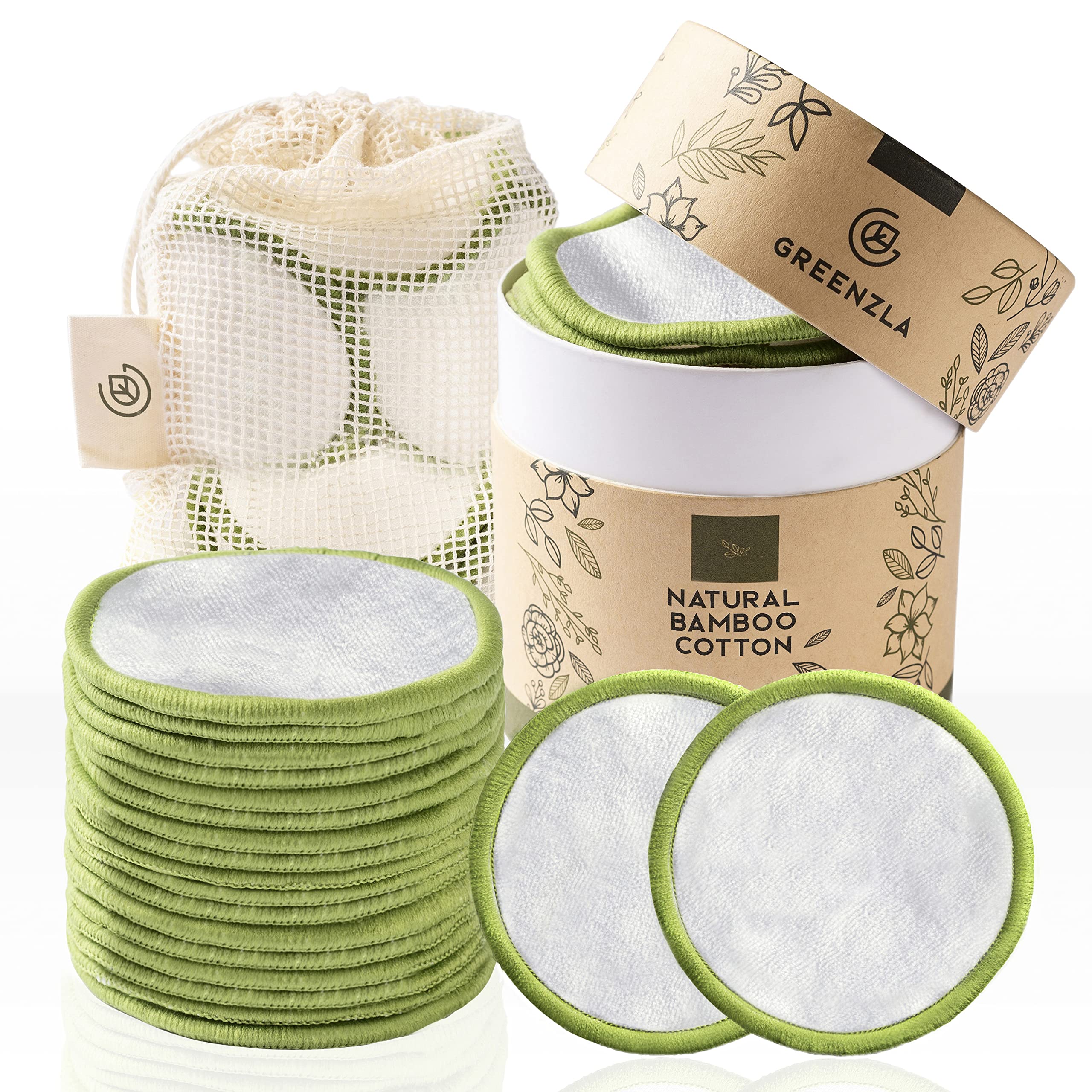 Greenzla: almohadillas reutilizables de 20 unidades para limpieza facial suave y sostenible.