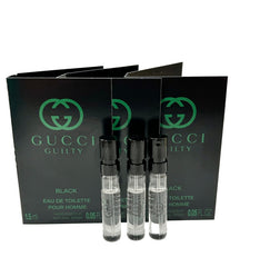 Gucci Guilty Black sample bottle front view, ideal for testing on the go.