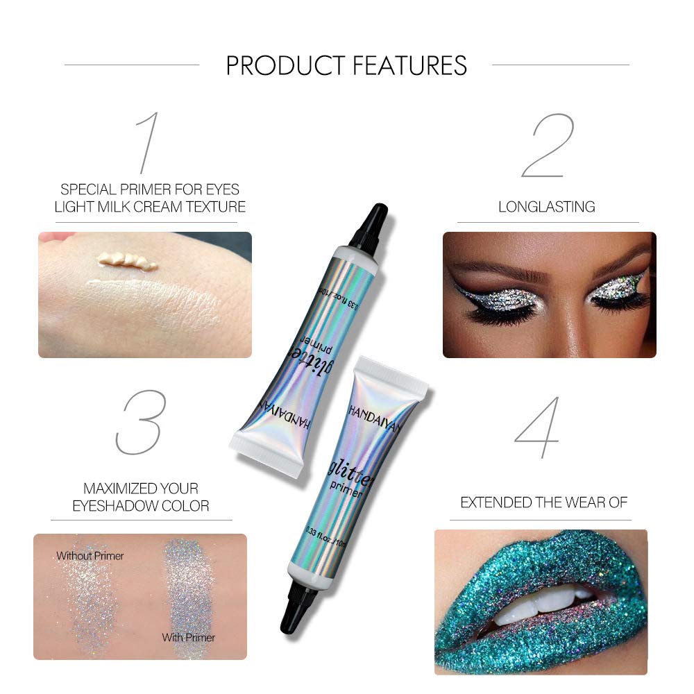 Close-up of eyes with glitter primer for vivid eye looks.