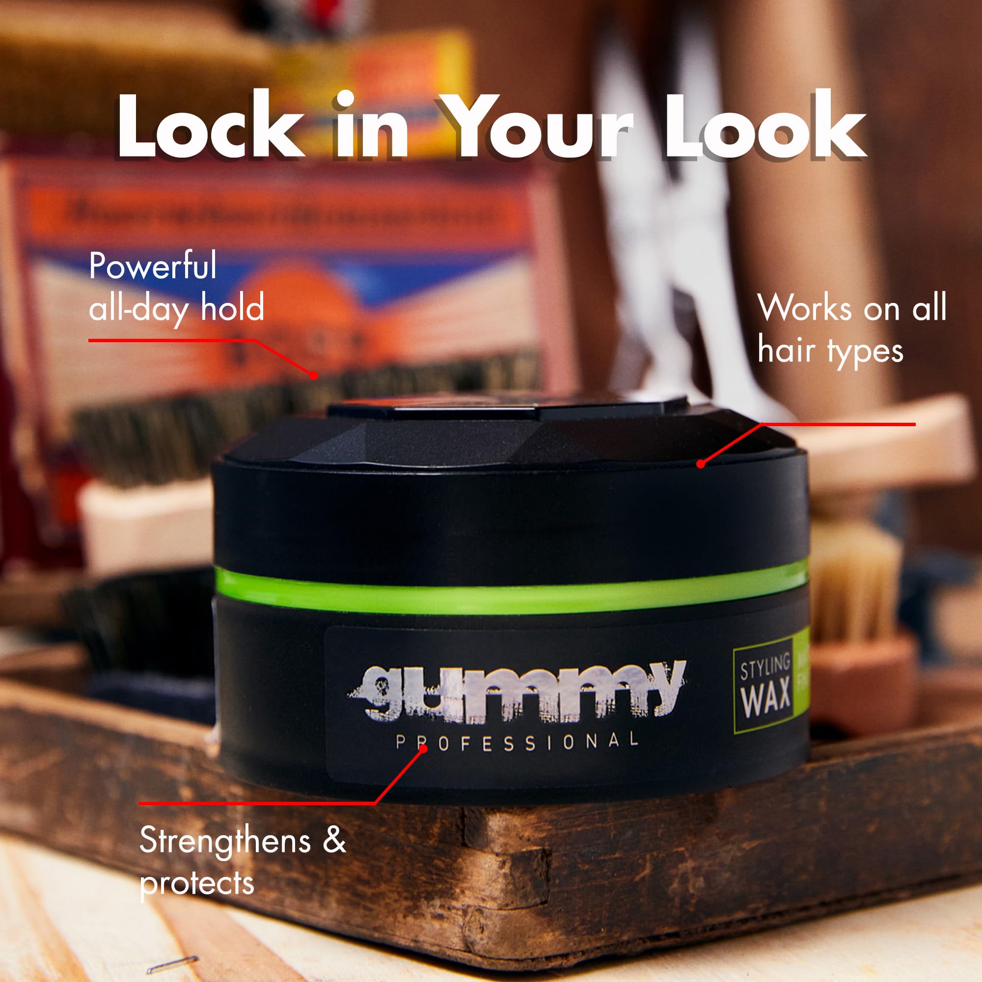 Gummy Professional Hair Wax facilita aplicación suave para peinados rápidos y duraderos.