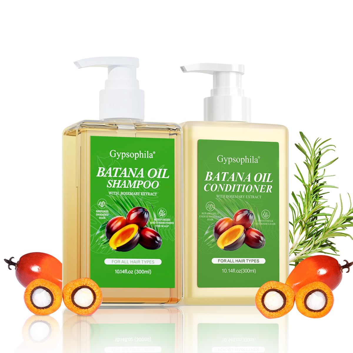 Gypsophila Batana Champú botella muestra fórmula nutritiva para cabello suave.