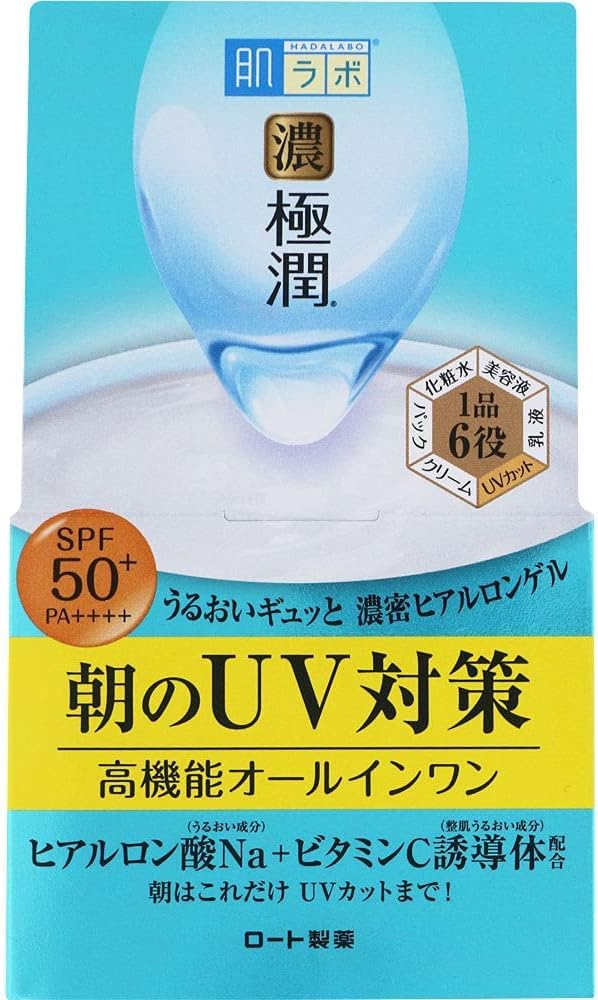 Hada Labo UV Perfect Gel en bote de 90 g, hidratación duradera para la piel.