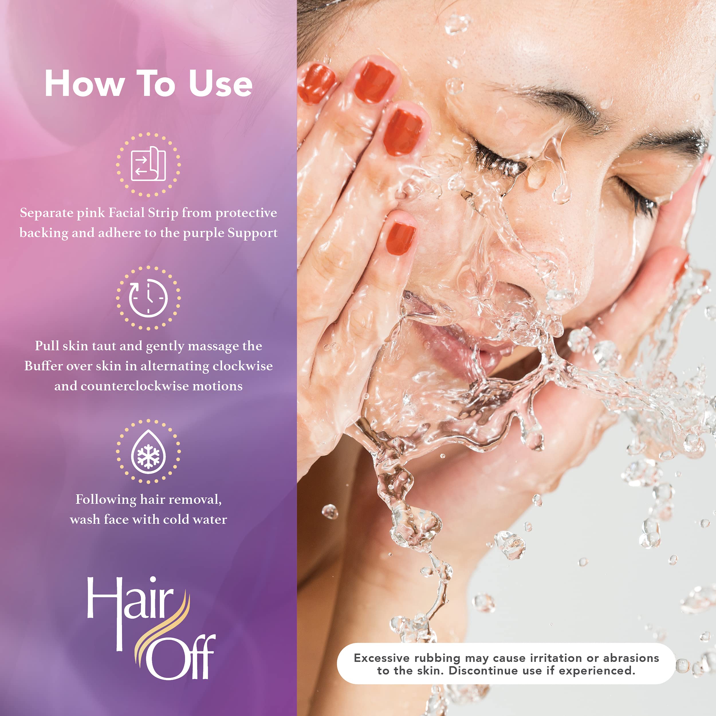 Hair Off Facial Buffer en estuche práctico para almacenamiento y uso diario.