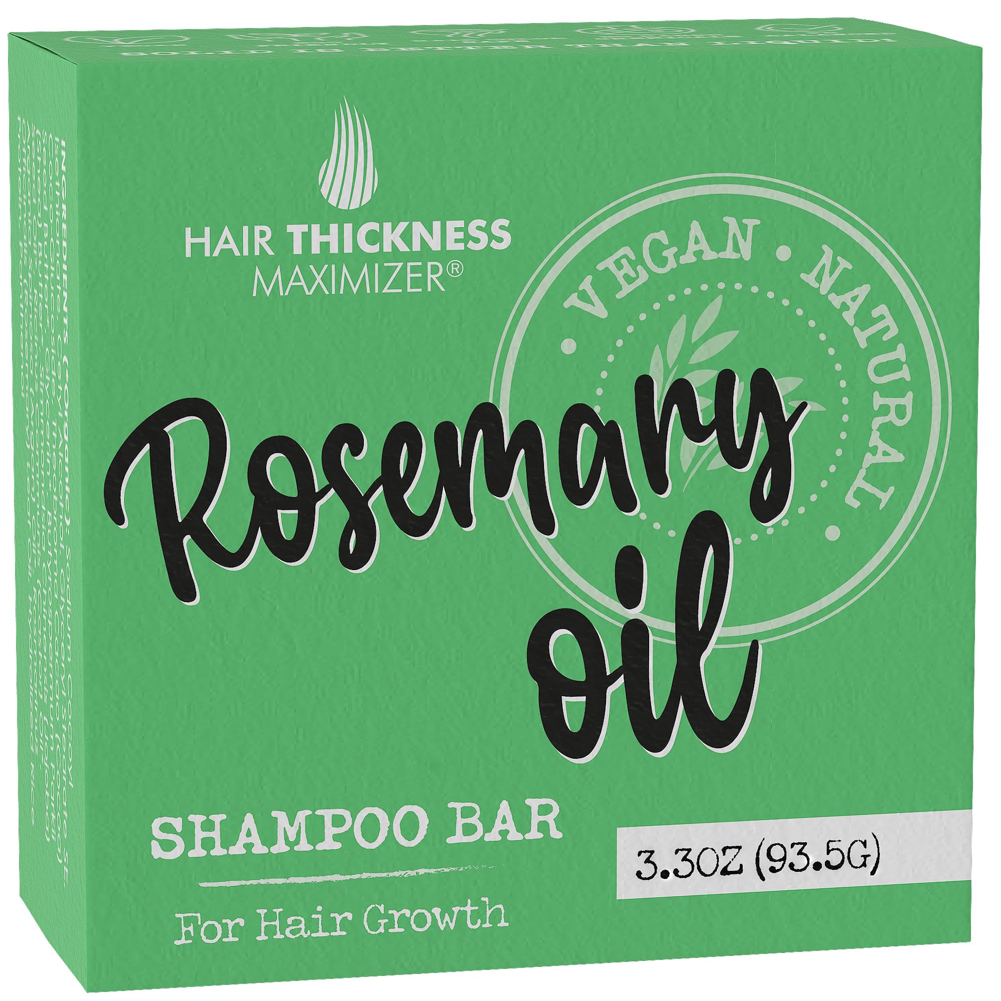 Hair Thickness Maximizer rosemary shampoo bar packaging highlights eco-friendly, plastic-free design.