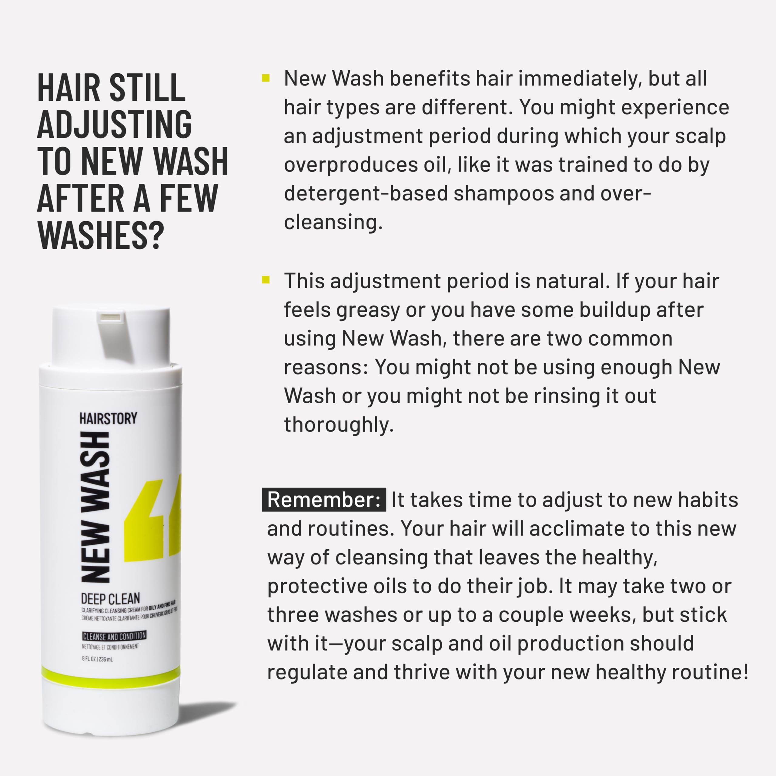 Hairstory New Wash Deep Clean creates volume and body for fine hair