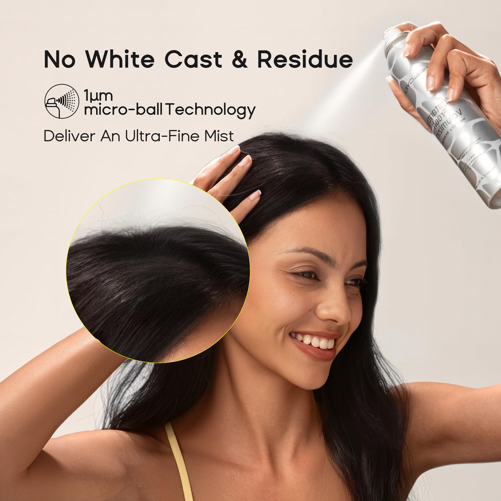HALOVIDA champú seco para cabello oscuro sin residuo visible.
