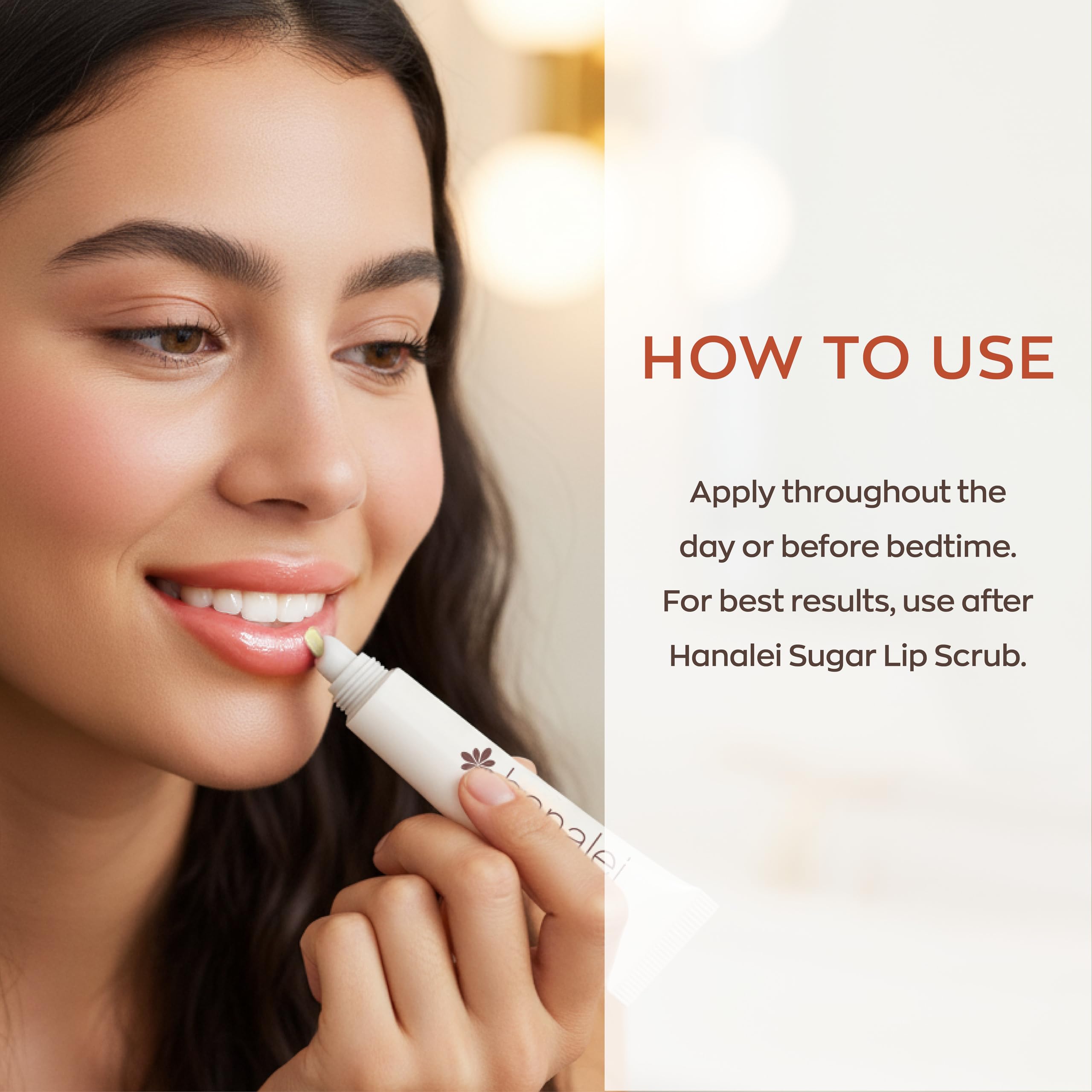 Rutina diaria con Hanalei Lip Treatment para labios más sanos.