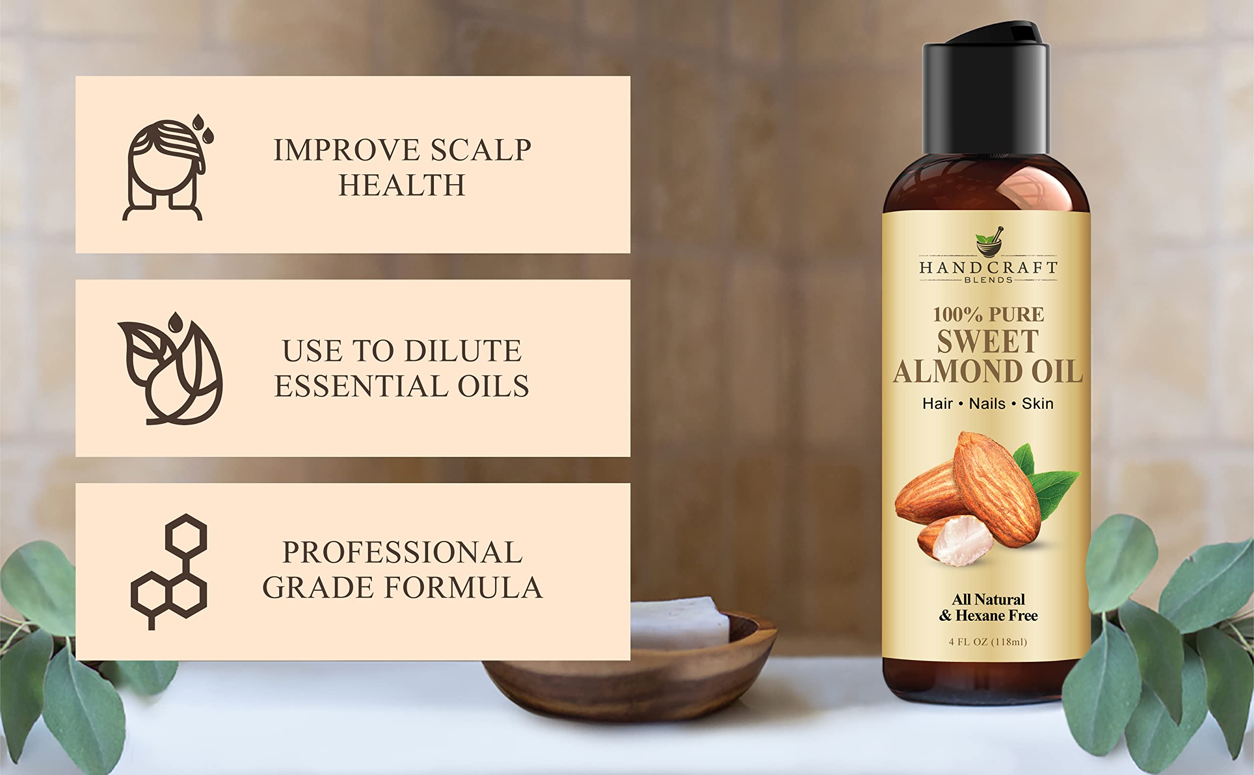 Handcraft Blends Aceite de Almendra Dulce, envase sin fragancia para un uso natural