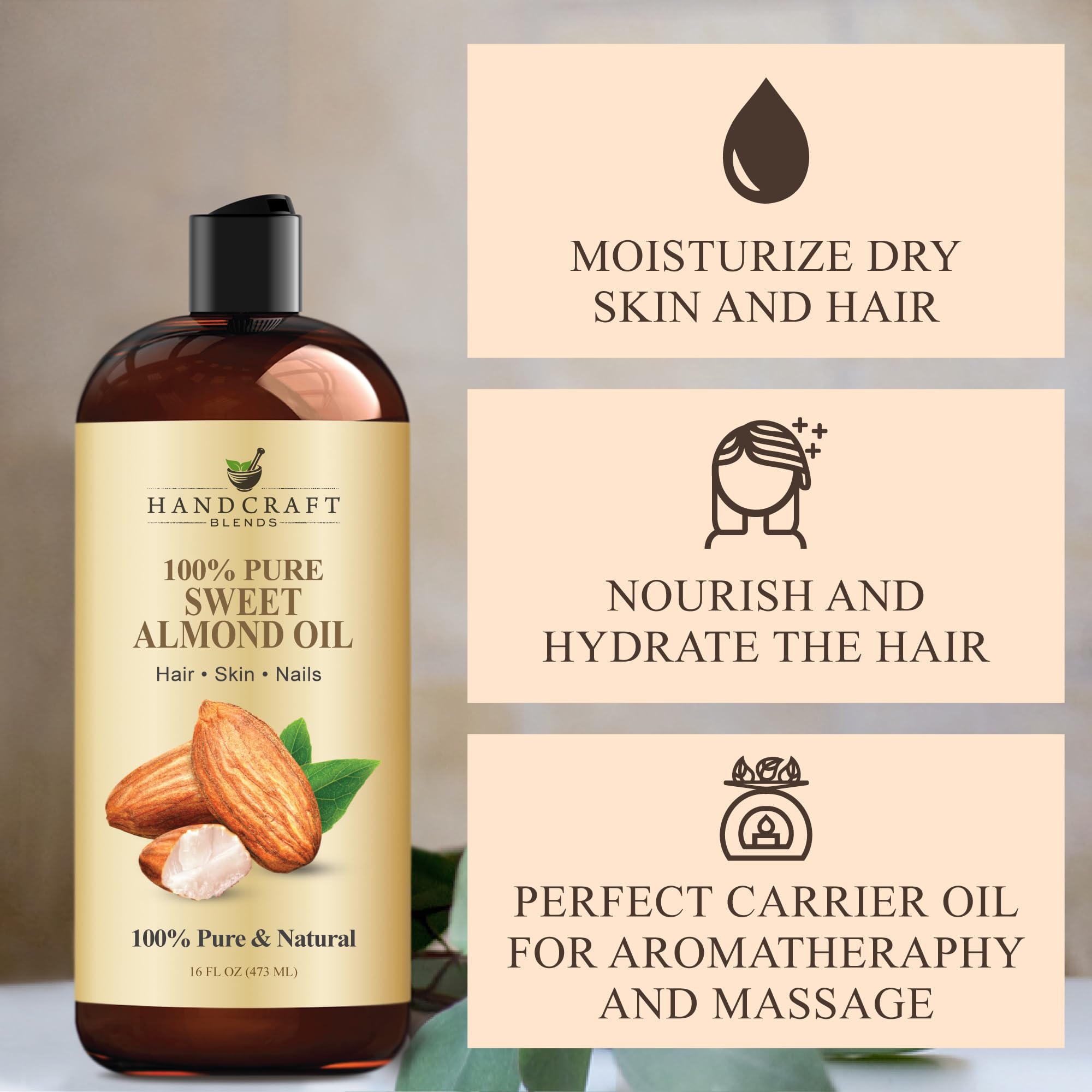 Handcraft Blends Aceite de Almendra Dulce, ideal como aceite portador para masajes.