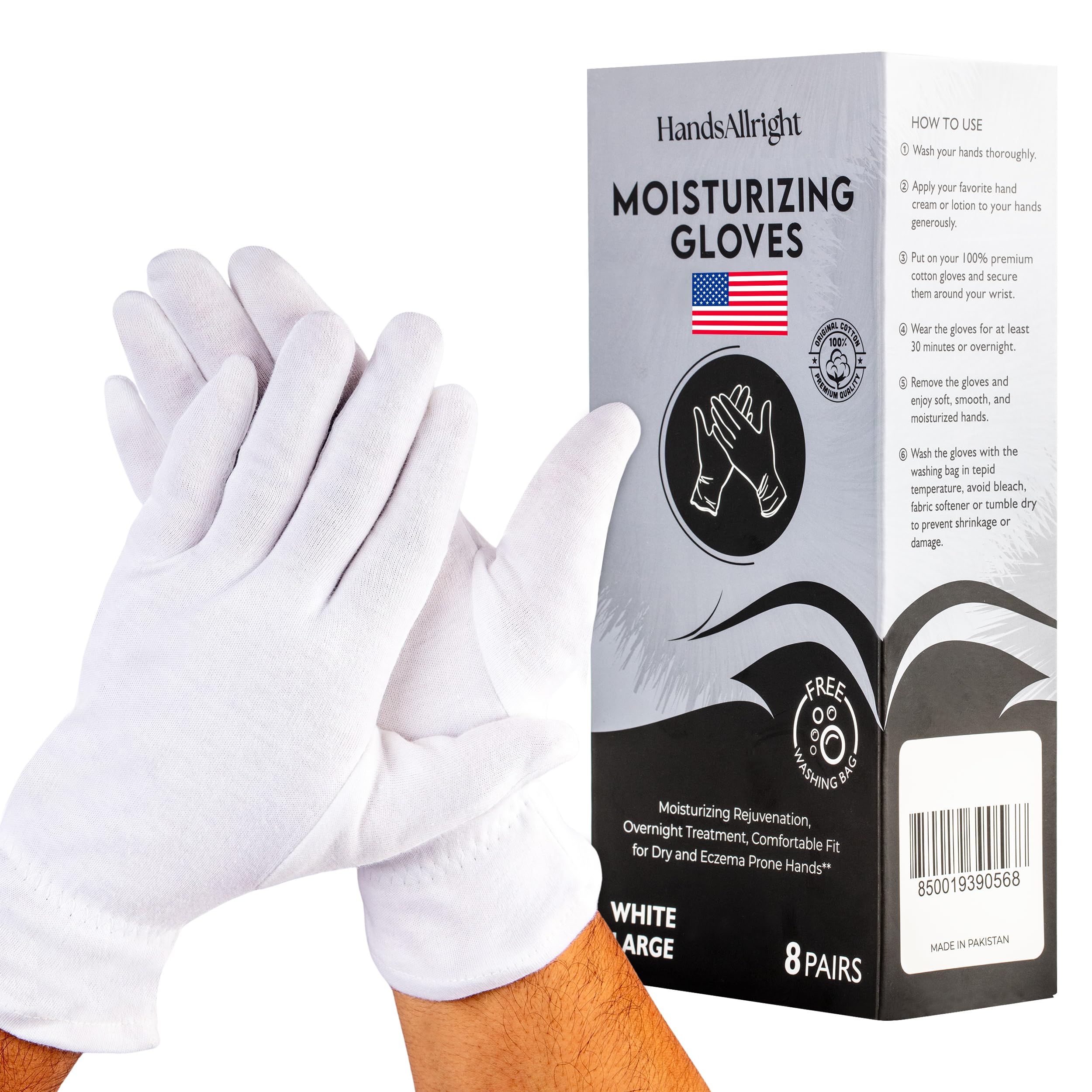 HandsAllright guantes algodón blancos para dormir, mantienen la hidratación de las manos durante la noche.