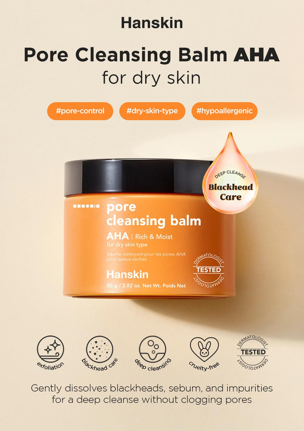 Hanskin AHA Pore Cleansing Balm, remoción de maquillaje, elimina impurezas sin resecar.