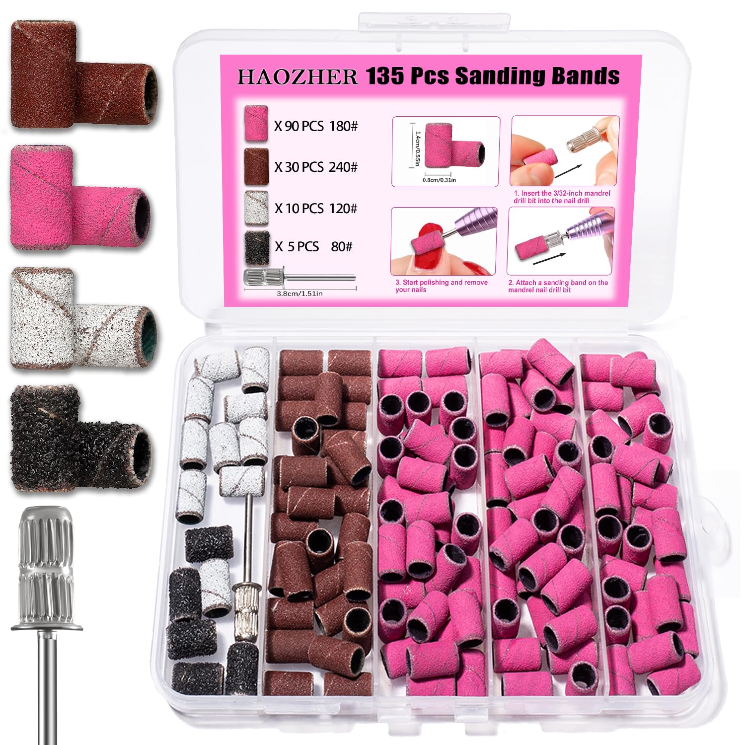 Haozher bandas-lijado-uñas 135-pcs para un acabado suave y profesional