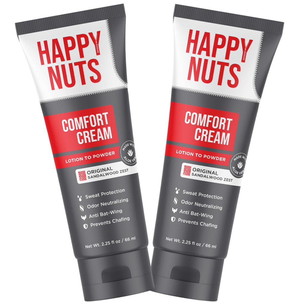 HAPPY NUTS envase de Comfort Cream Deodorant con protección duradera para uso diario.