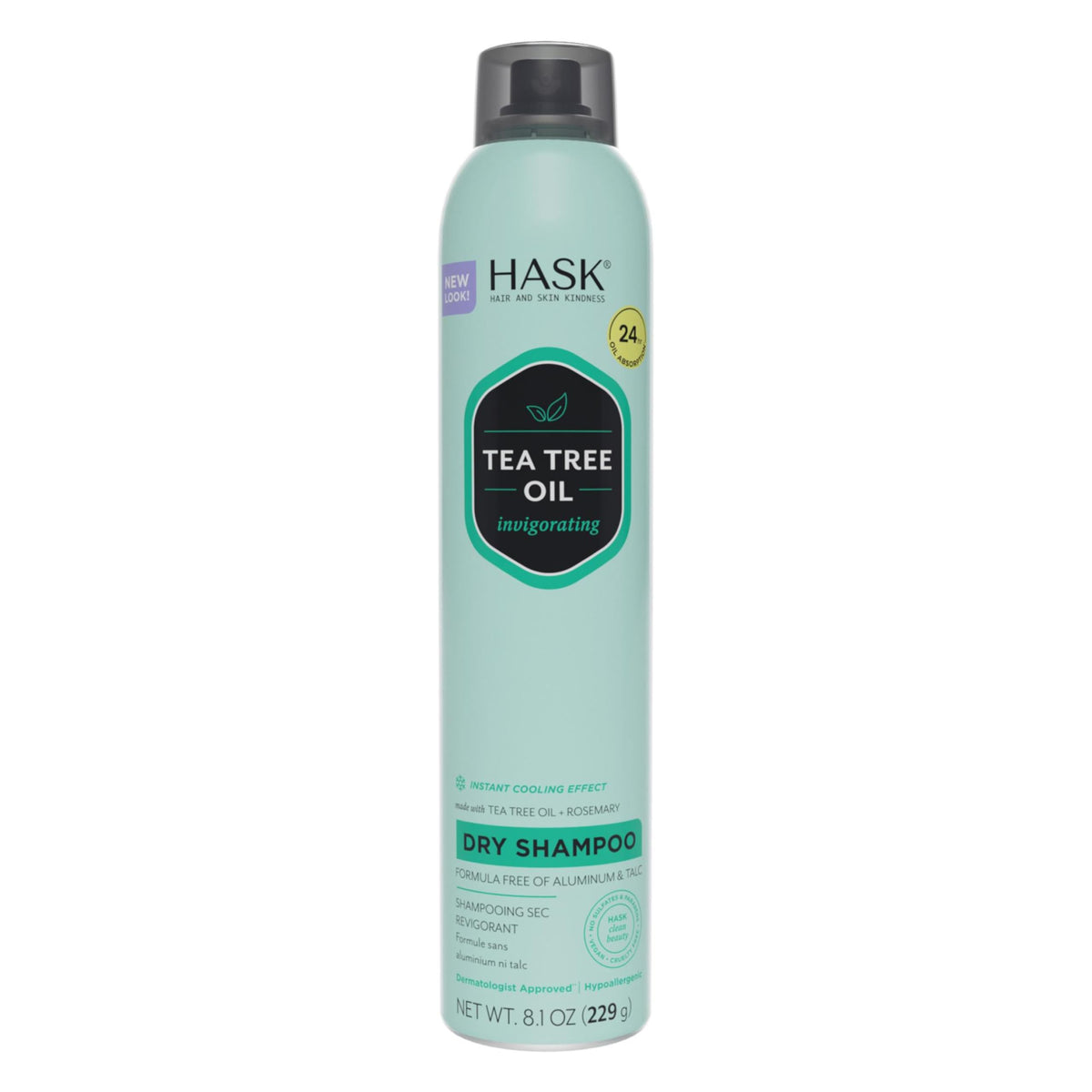 Envase de champú en seco HASK con árbol de té para frescura instantánea