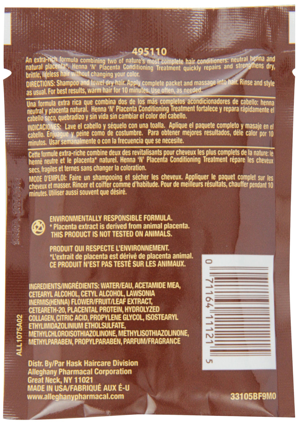 HASK Henna y Placenta, paquete de 12, muestra uso diario para nutrir el cabello.