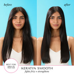 Etiqueta frontal de HASK Keratina con aroma frutal.