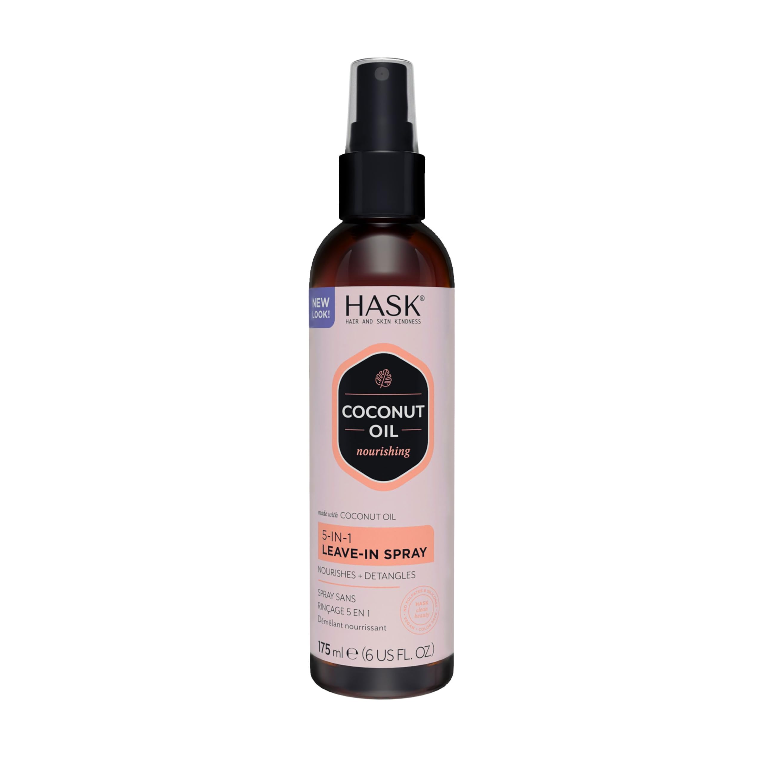 HASK acondicionador coco 5en1, vista frontal de la botella, ideal para desenredar.
