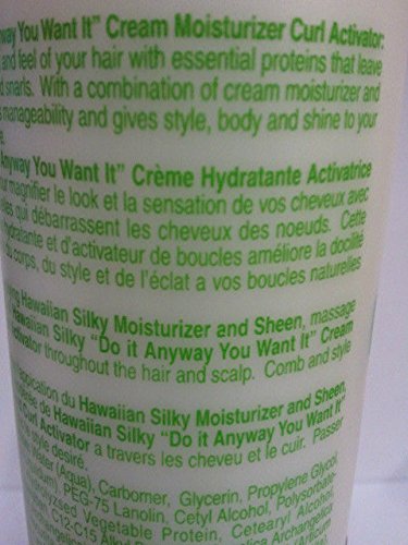 Hawaiian Silky crema activadora controla el encrespamiento y define rizos.