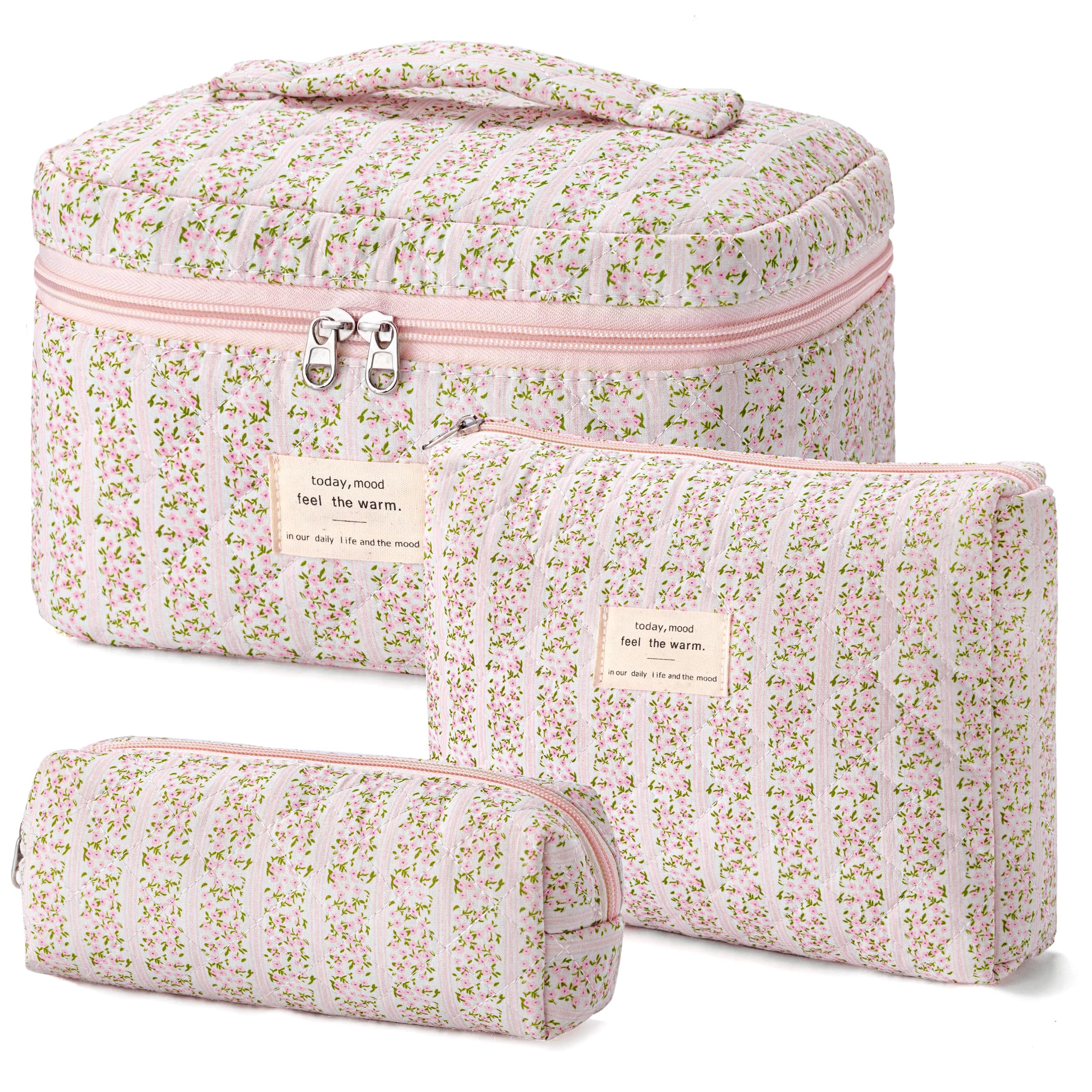 HBselect bolsa de maquillaje acolchada con estampado floral, ideal para organizar en casa.