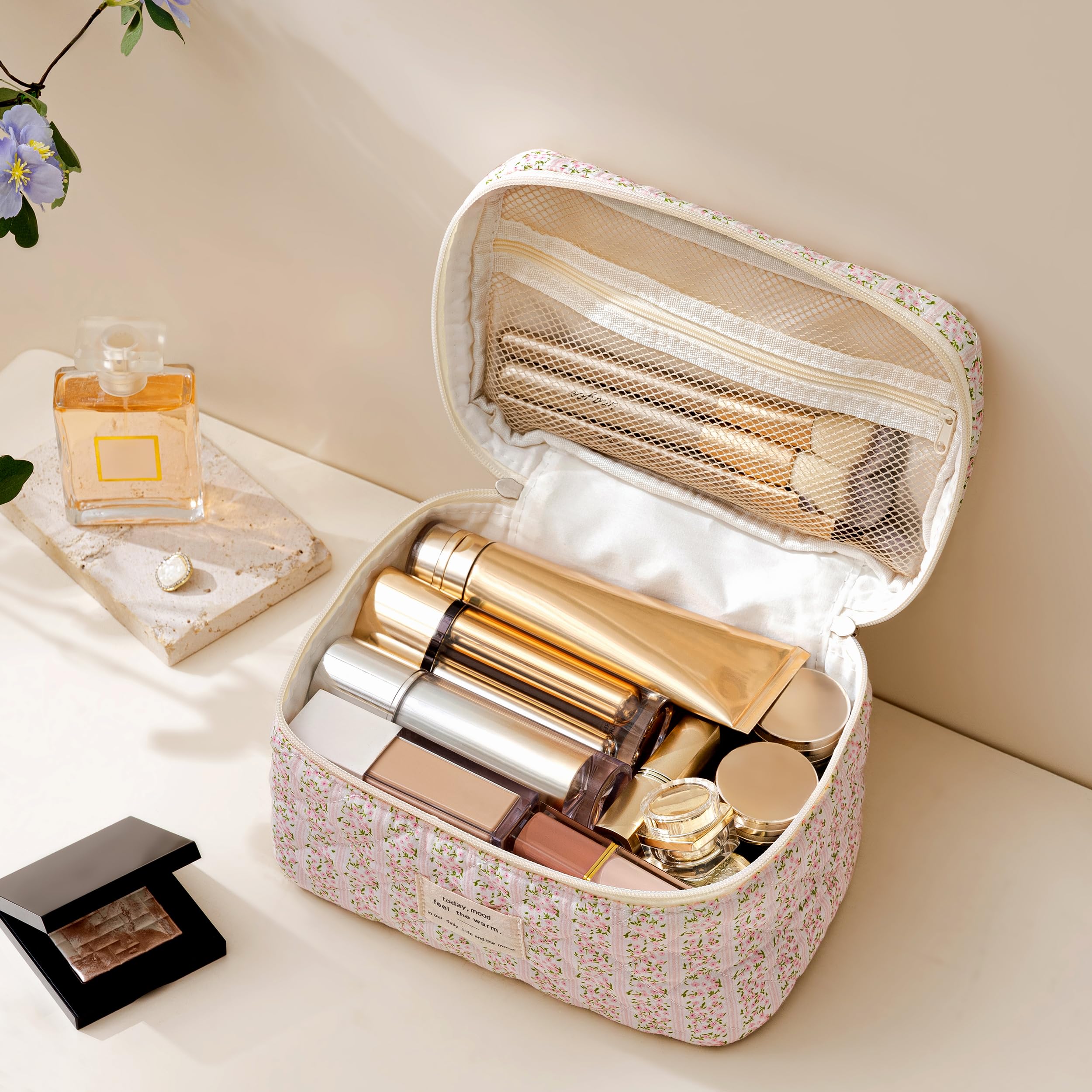 HBselect bolso maquillaje con cremallera de doble sentido, mantiene productos seguros durante viajes.