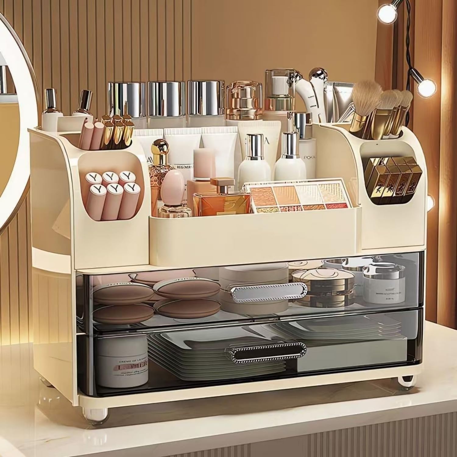 Heaime organizador de maquillaje de tres capas, optimiza almacenamiento diario